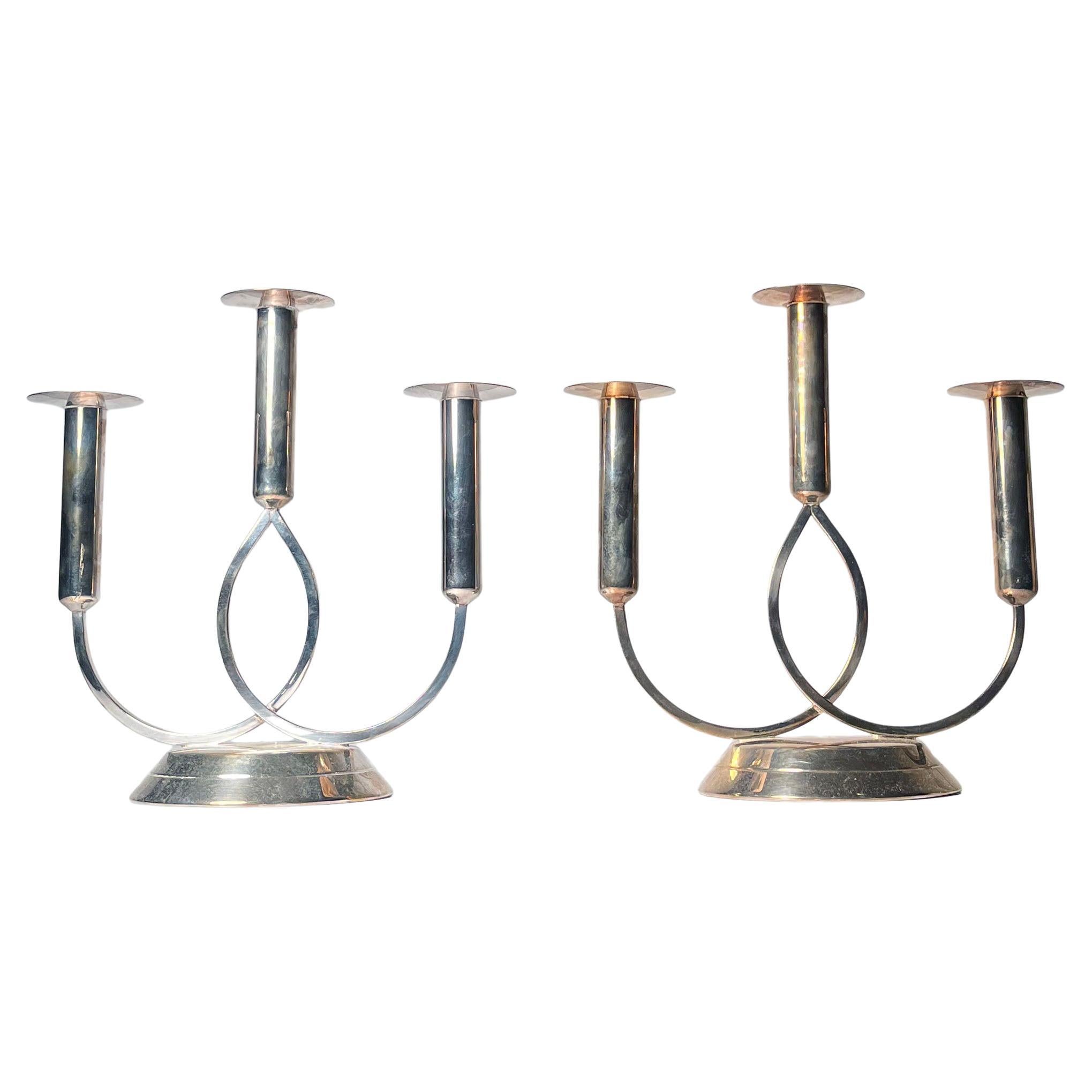 Pair of Mid Century Vintage Silver-Plated Candle Sticks by Fisher