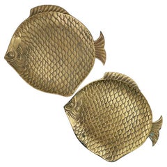 Paar Mid Century Vintage massivem Messing Fisch Trinket Dishes