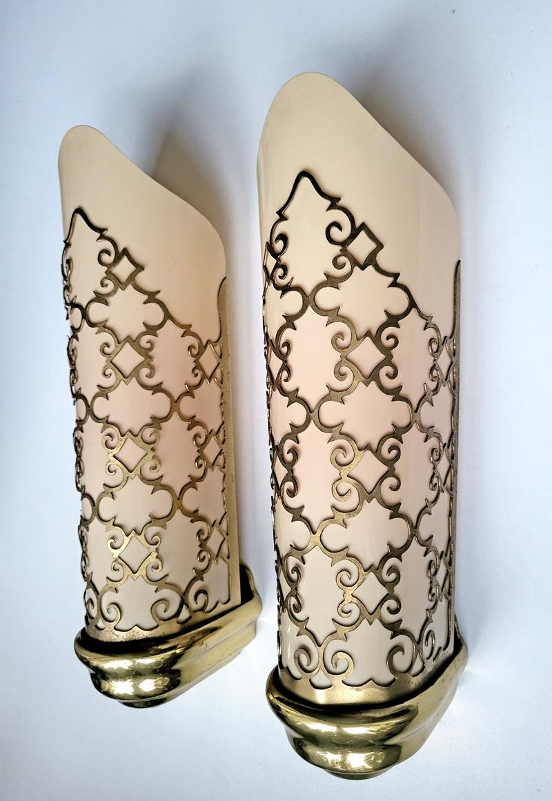 Pareja de apliques de pared vintage de mediados de siglo, Italia, años 40 Moderno de mediados de siglo en venta