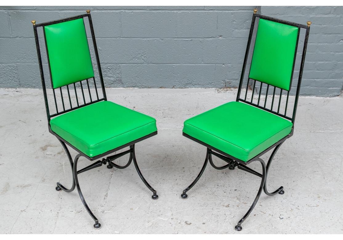 Pair of Mid Century Vinyl Side Chairs After Tommi Parzinger In Good Condition For Sale In Bridgeport, CT