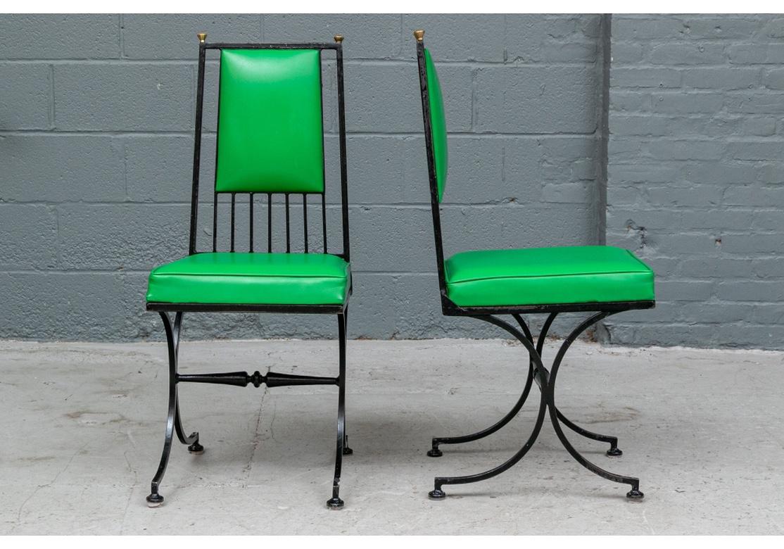 Iron Pair of Mid Century Vinyl Side Chairs After Tommi Parzinger For Sale