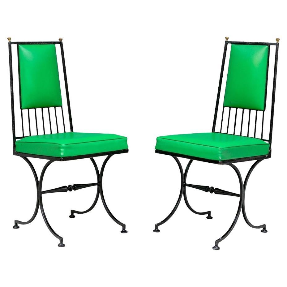 Pair of Mid Century Vinyl Side Chairs After Tommi Parzinger For Sale