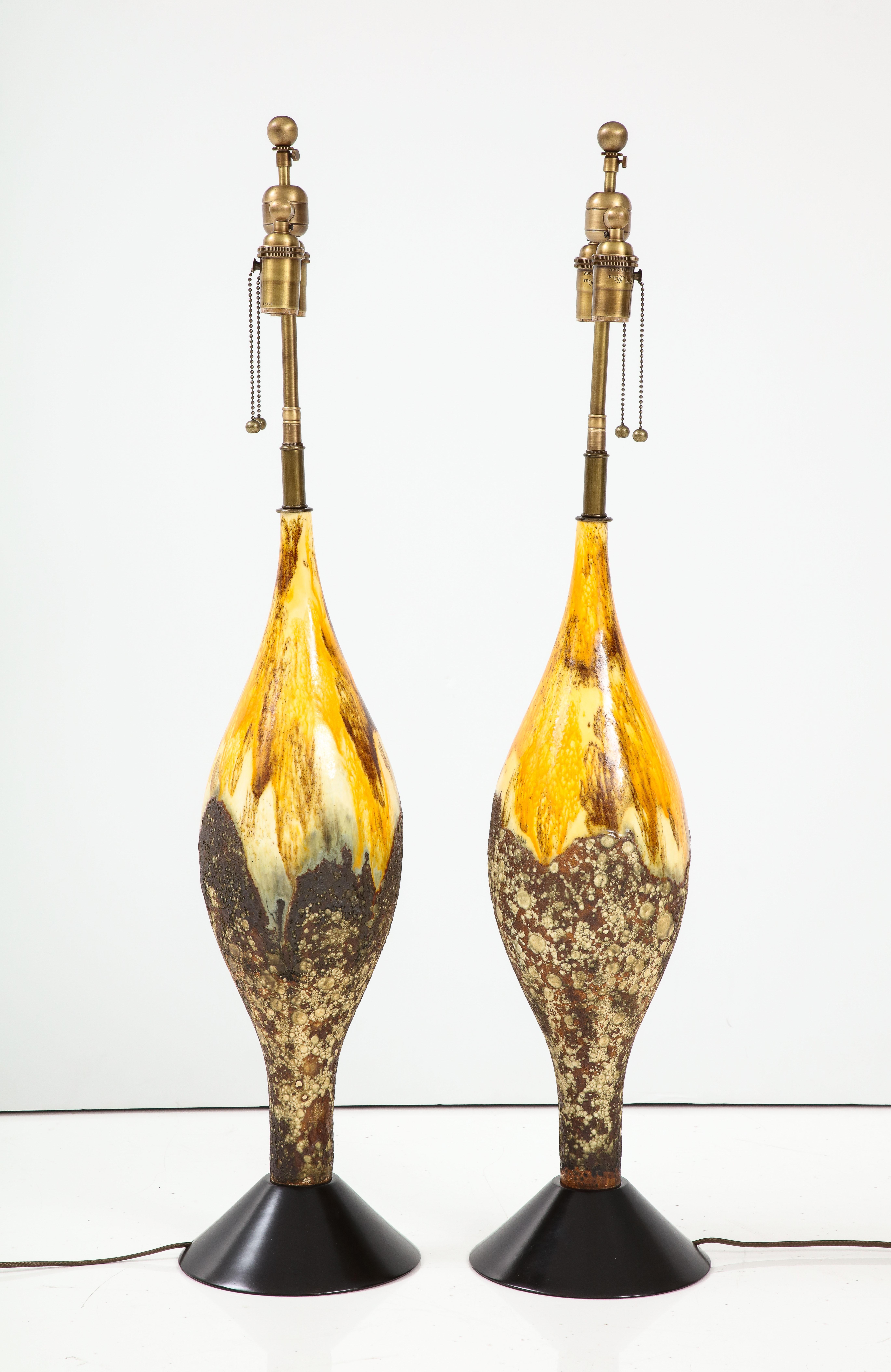 Mid-Century Modern Pair of Mid Century Volcanic Glazed Ceramic Lamps For Sale