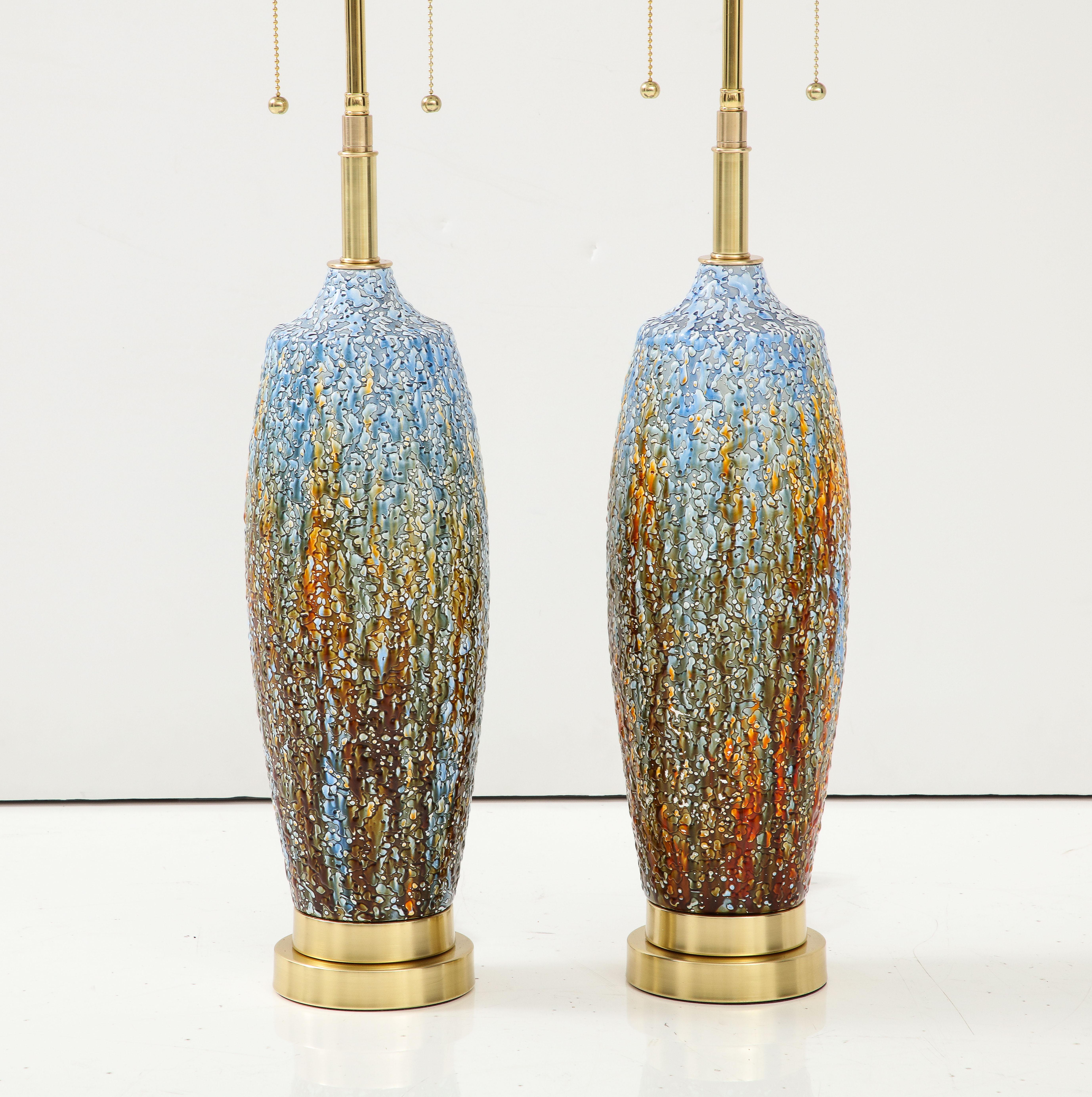 Mid-Century Modern Pair of Midcentury Volcanic Glazed Ceramic Lamps For Sale