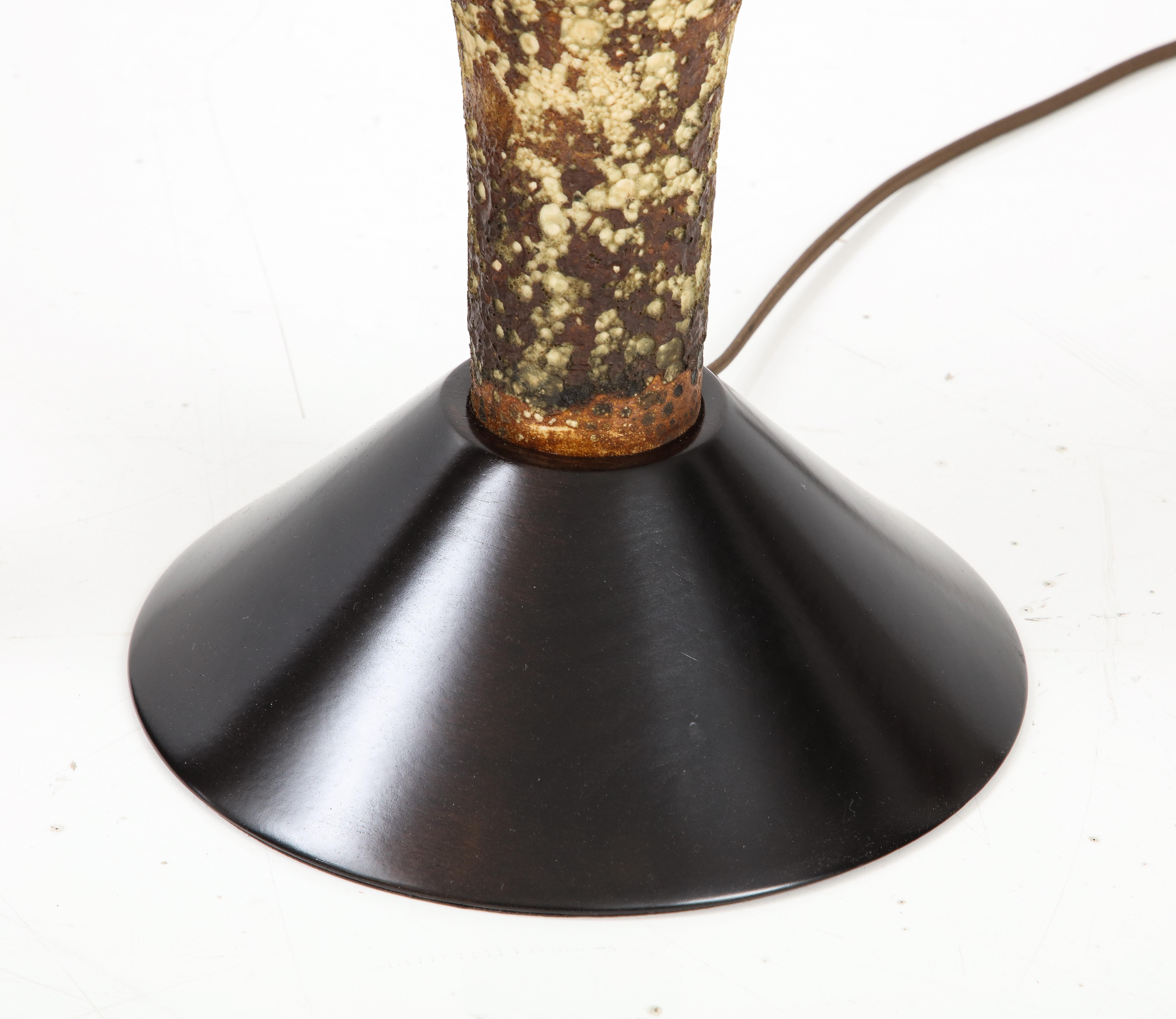 Pair of Mid Century Volcanic Glazed Ceramic Lamps For Sale 1