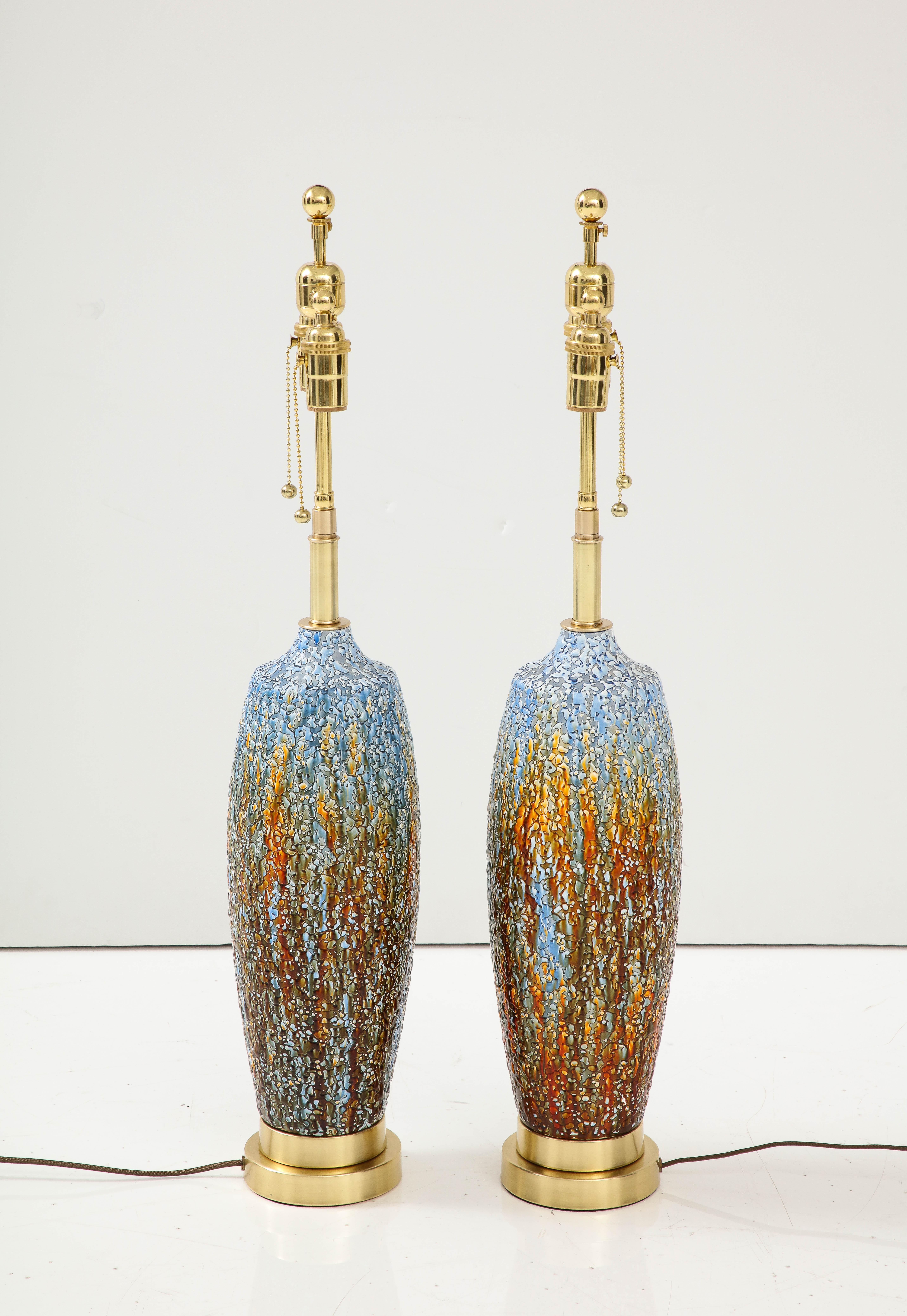 Pair of Midcentury Volcanic Glazed Ceramic Lamps For Sale 3