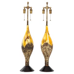Pair of Mid Century Volcanic Glazed Ceramic Lamps