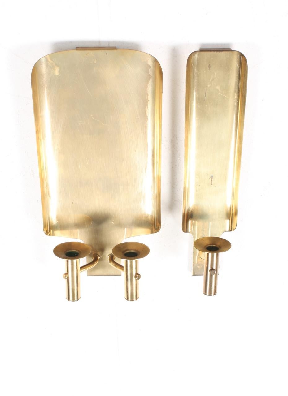 Pair of Midcentury Wall Candelabras in Brass by Hans Agne Jacobsson, 1950s 4