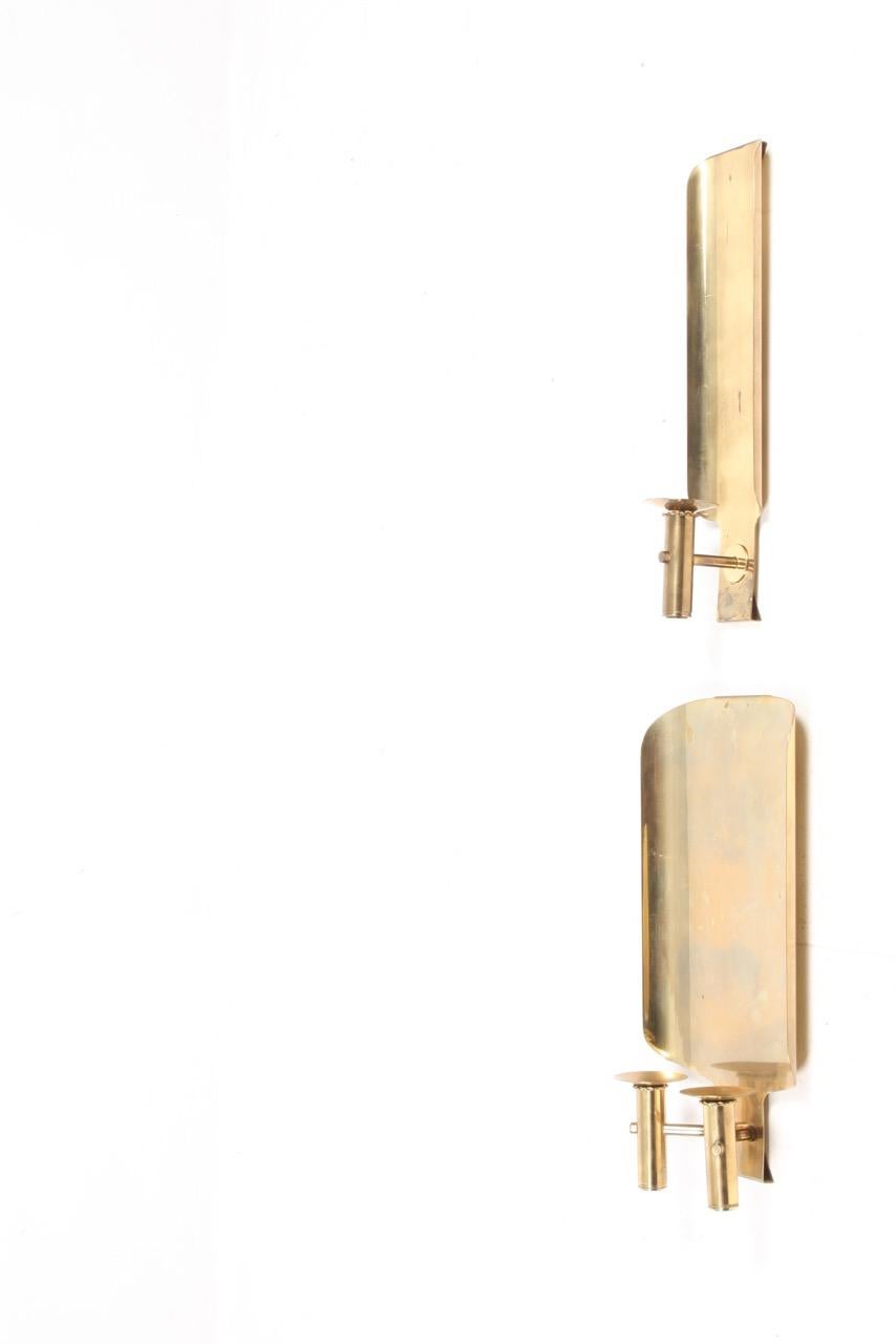 Scandinavian Modern Pair of Midcentury Wall Candelabras in Brass by Hans Agne Jacobsson, 1950s