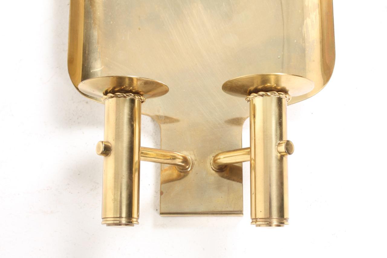 Danish Pair of Midcentury Wall Candelabras in Brass by Hans Agne Jacobsson, 1950s