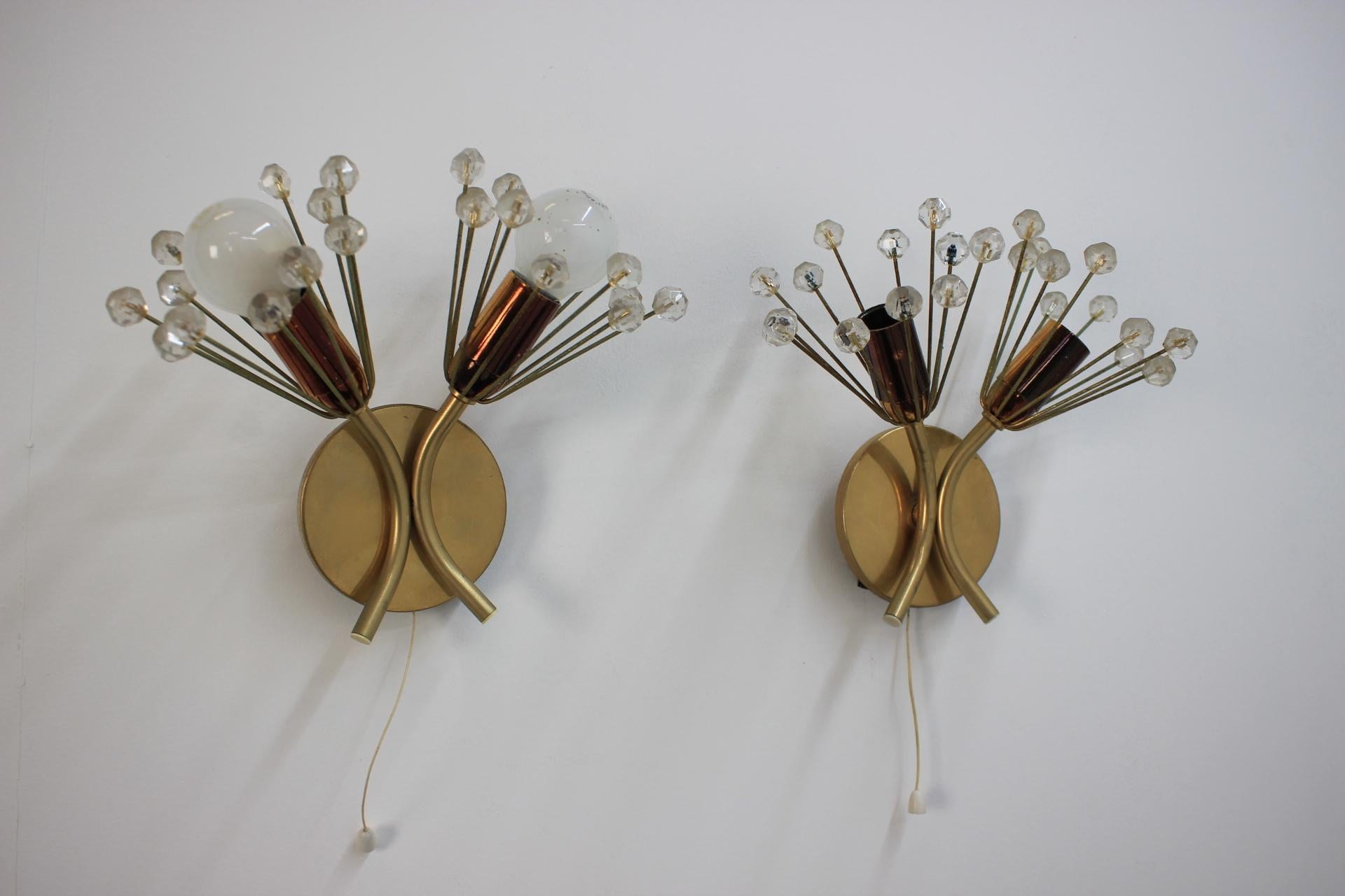 Pair of Midcentury Wall Lamps, Emil Stejnar, Rupert Nikoll, 1950s In Good Condition For Sale In Praha, CZ
