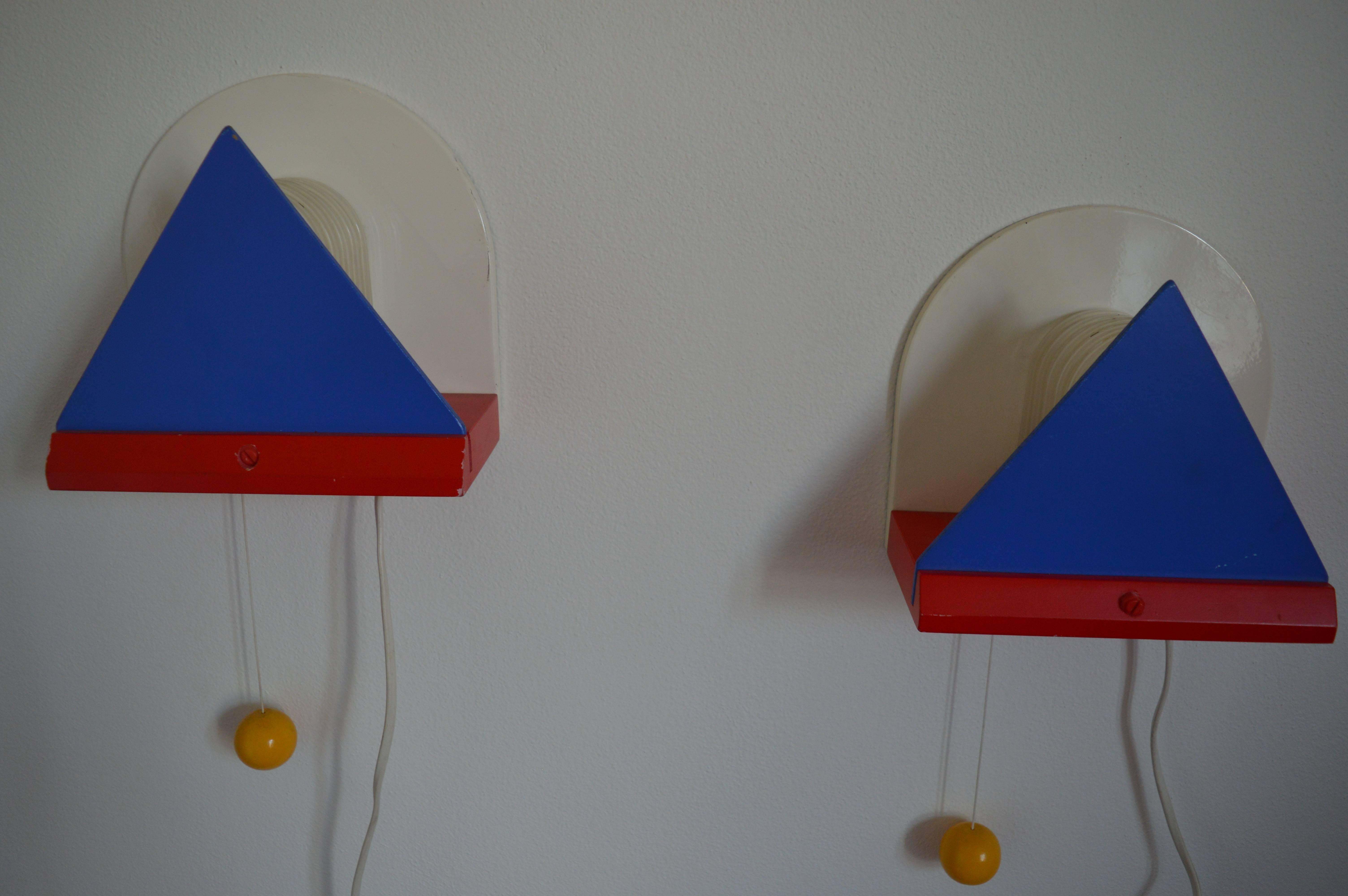 Pair of Post-Modern wall lamps Ikea. Inspired by the Memphis Milano designers.