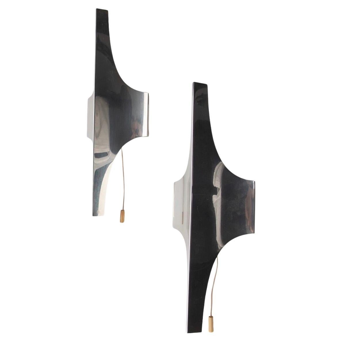 Plated Pair of Mid-Century Wall Lamps Sconces by Wilhelm Braun for Doria Germany Ca1960 For Sale