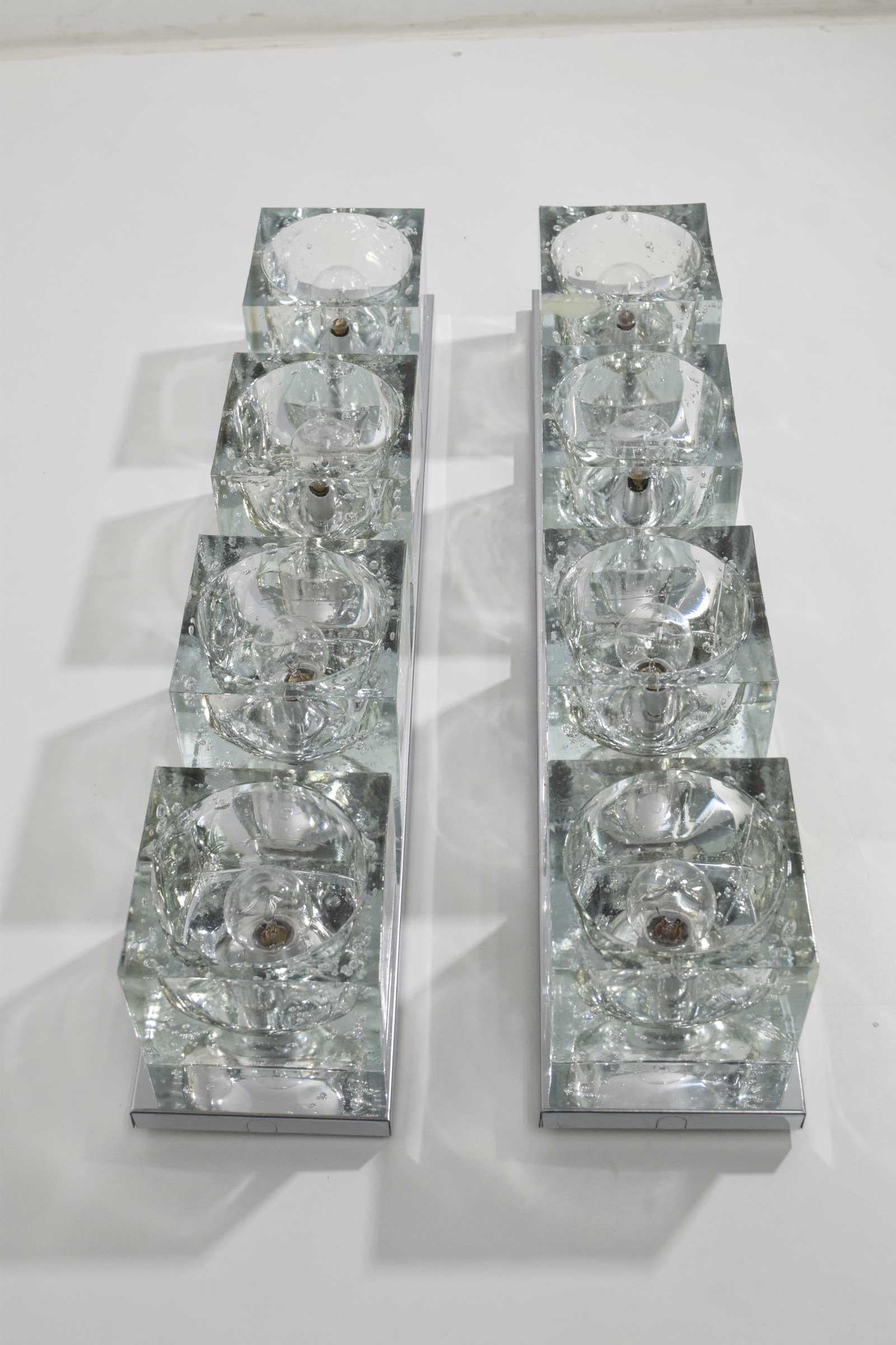 Glass Pair of Midcentury Wall Lights with Cubist Design by Sciolari for Lightolier