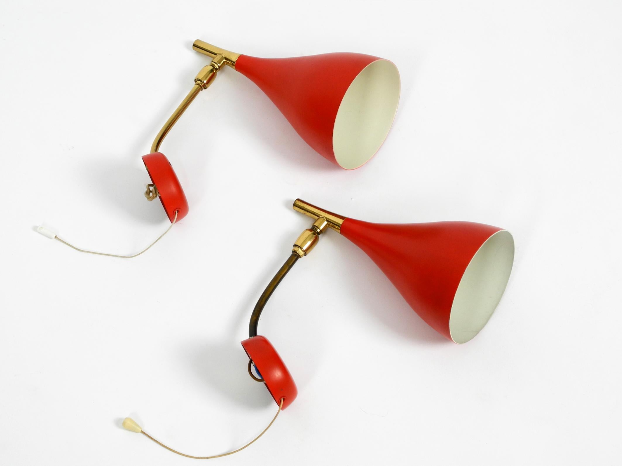 Mid-Century Modern Pair of Midcentury Wall Lights by Cosack with Original Red Lacquer