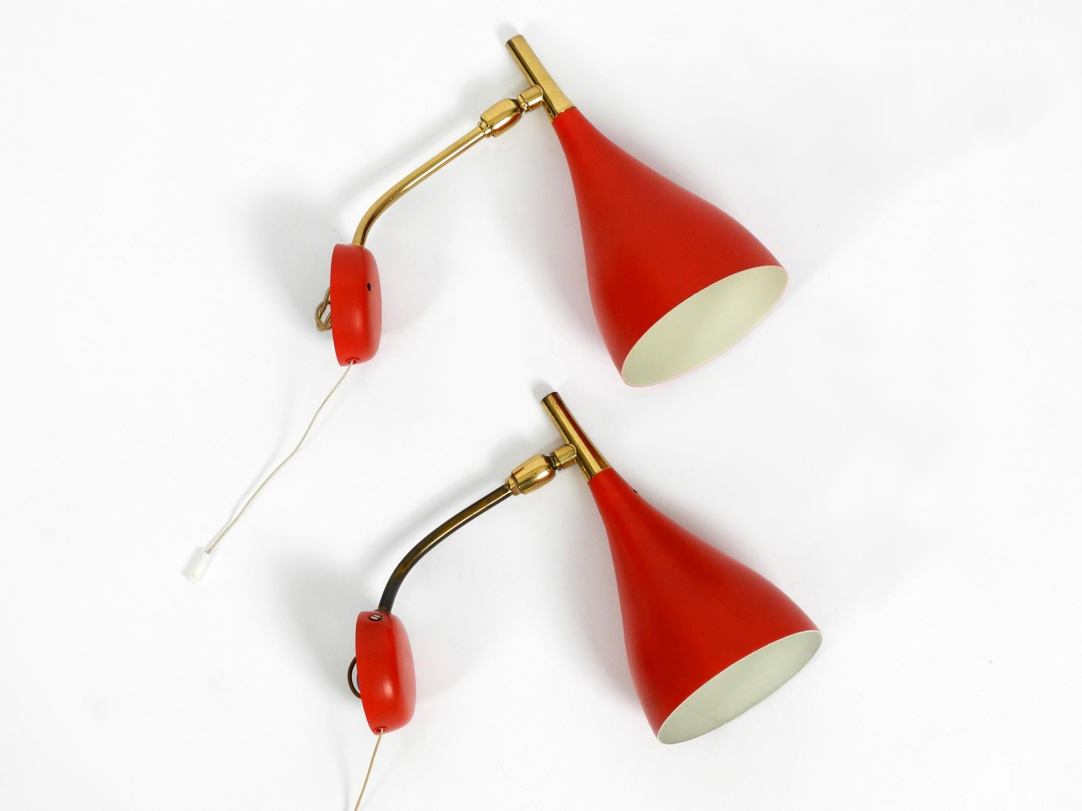German Pair of Midcentury Wall Lights by Cosack with Original Red Lacquer