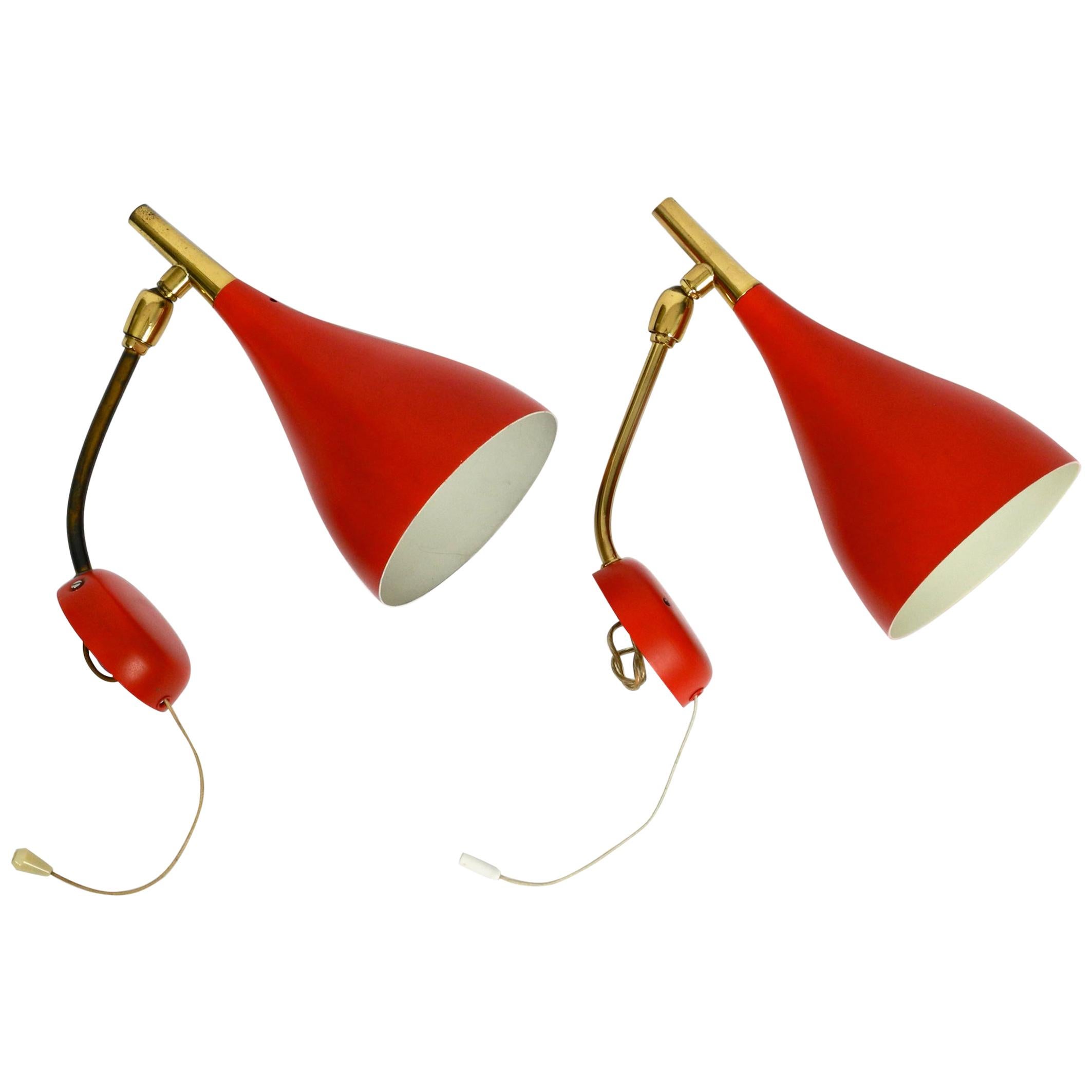 Pair of Midcentury Wall Lights by Cosack with Original Red Lacquer