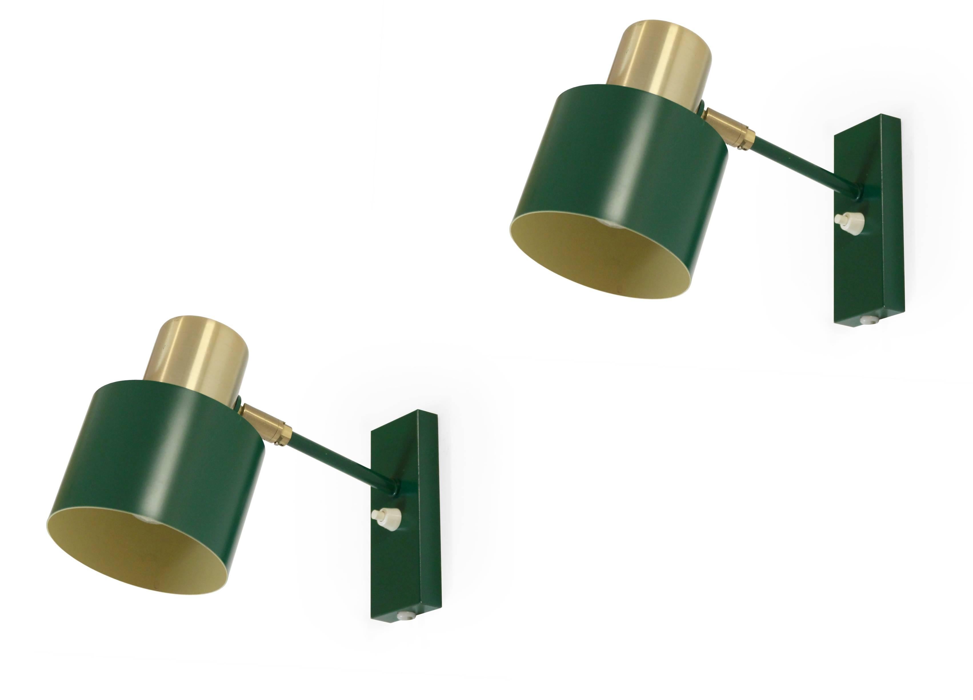Pair of Midcentury Wall Lights by Jo Hammerborg, Denmark, 1970s In Good Condition In Oslo, NO