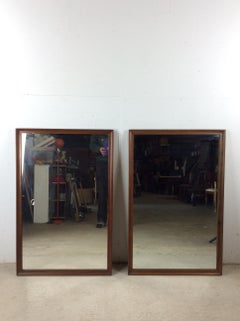 Pair of Mid Century Wall Mirrors with Angular Walnut Frame
