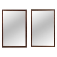Pair of Mid Century Wall Mirrors with Angular Walnut Frame