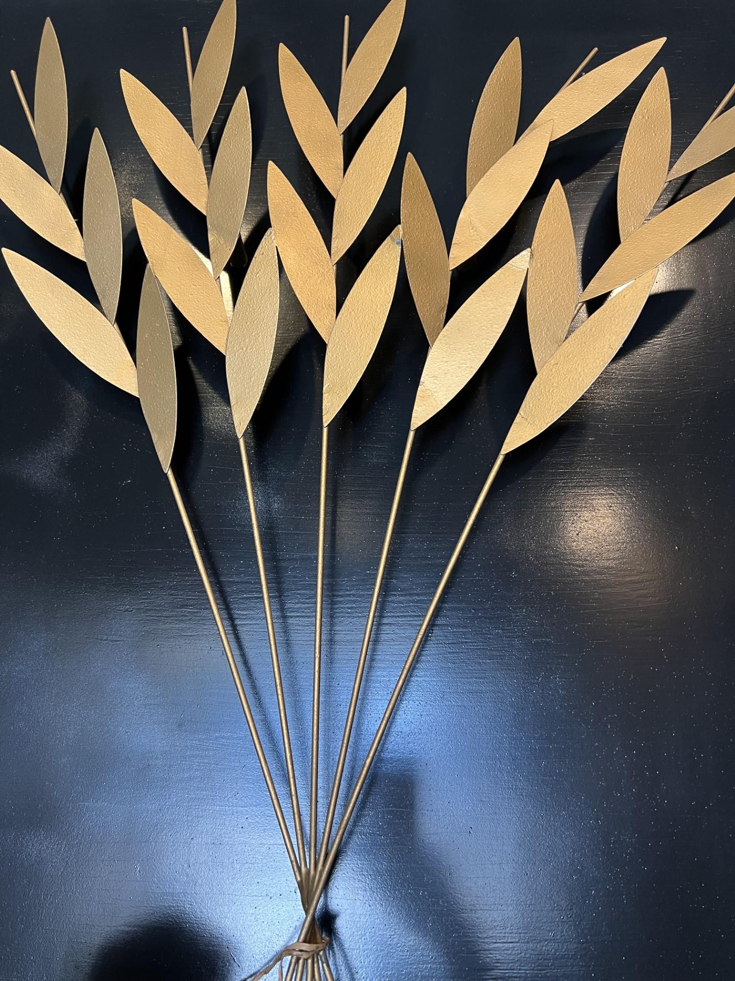 Painted Pair of Midcentury Wall Panels in Brass and Olive Branches For Sale