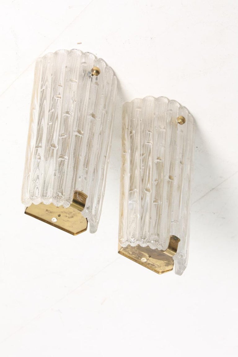 Pair of Midcentury Wall Sconces Designed by Carl Fagerlund for Orrefors Glass In Good Condition For Sale In Lejre, DK