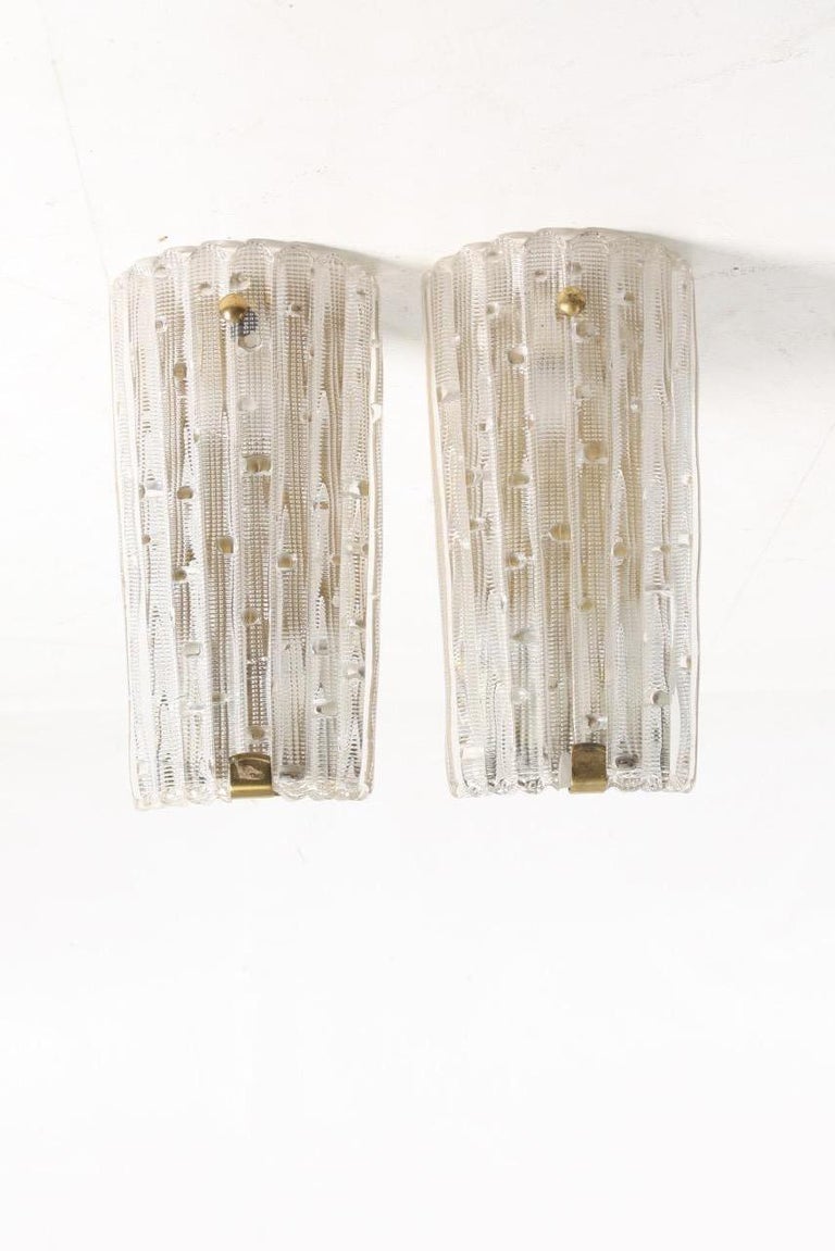 Mid-20th Century Pair of Midcentury Wall Sconces Designed by Carl Fagerlund for Orrefors Glass For Sale