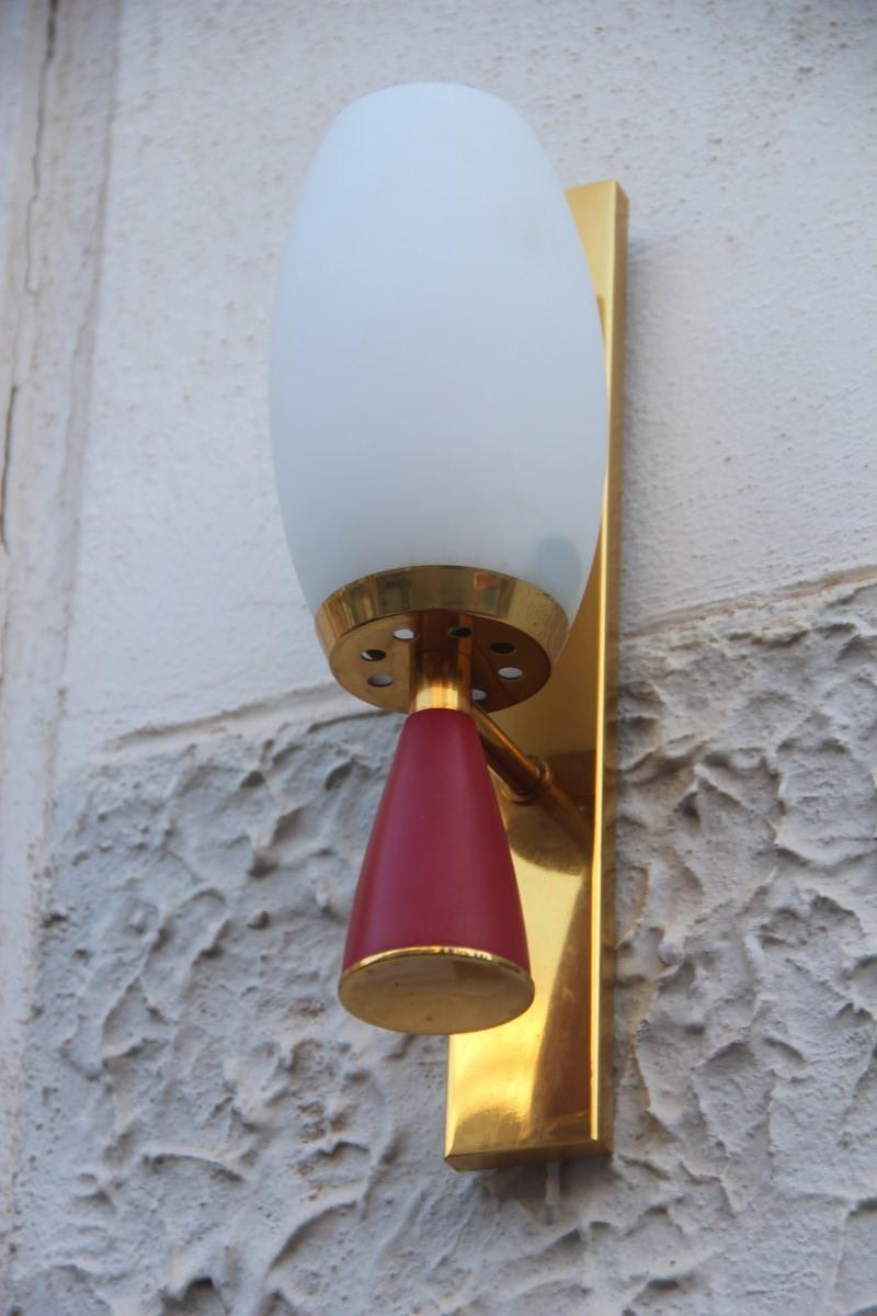 Pair of Midcentury Wall Sconces Red Gold White Stilnovo Style Italian Design 1