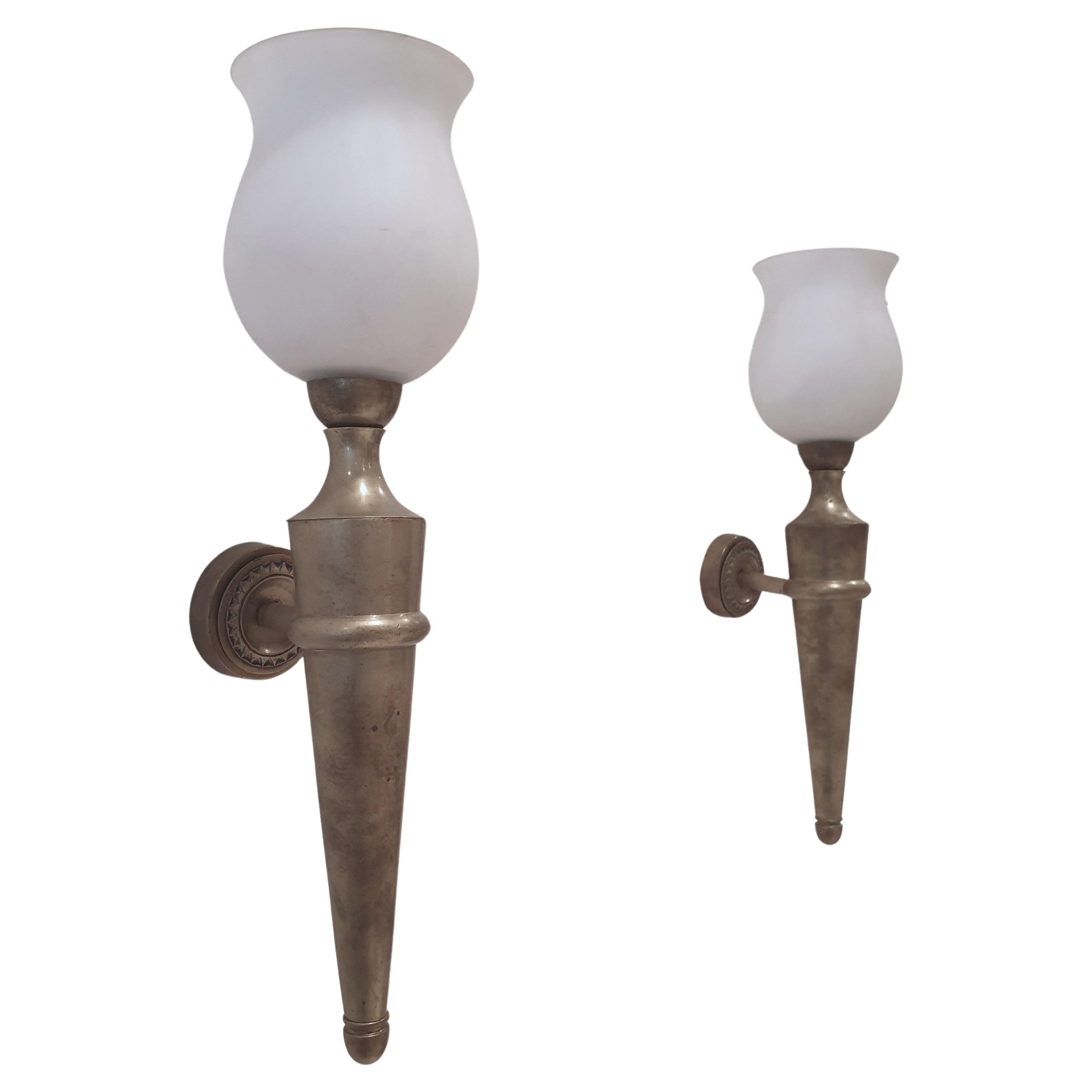 Pair of Mid Century wallights attrib to Jean Perzel For Sale