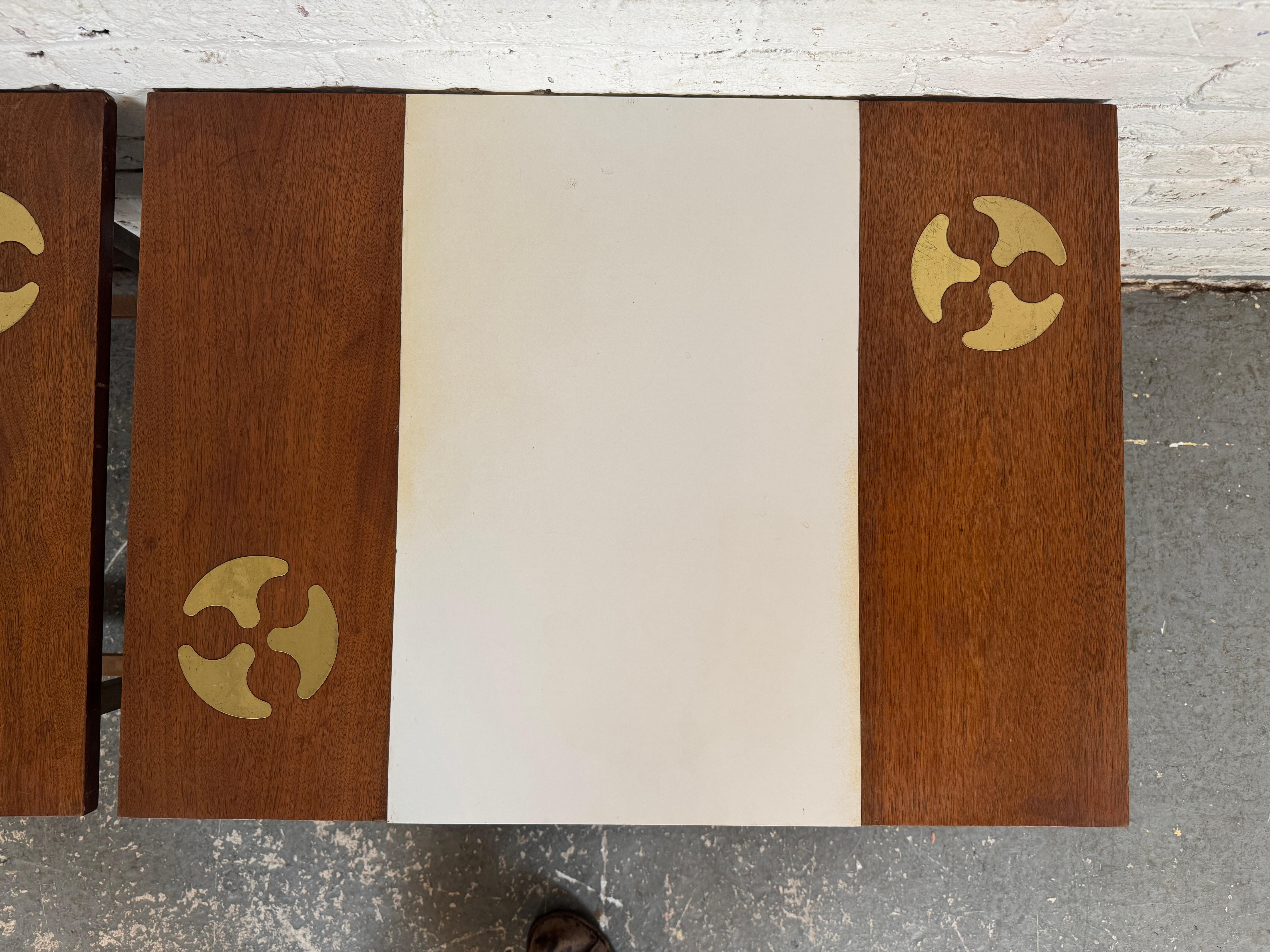 Pair of Mid-century Walnut and Brass End Tables For Sale 6