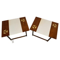 Pair of Mid-century Walnut and Brass End Tables
