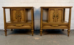 Pair of Mid-Century Walnut and Brass Nightstands by White Furniture