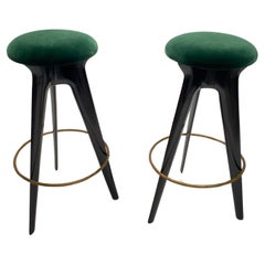 Pair of Mid-Century walnut and brass stools attributed to Ico Parisi, Italy