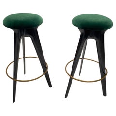 Vintage Pair of Mid-Century walnut and brass stools attributed to Ico Parisi, Italy