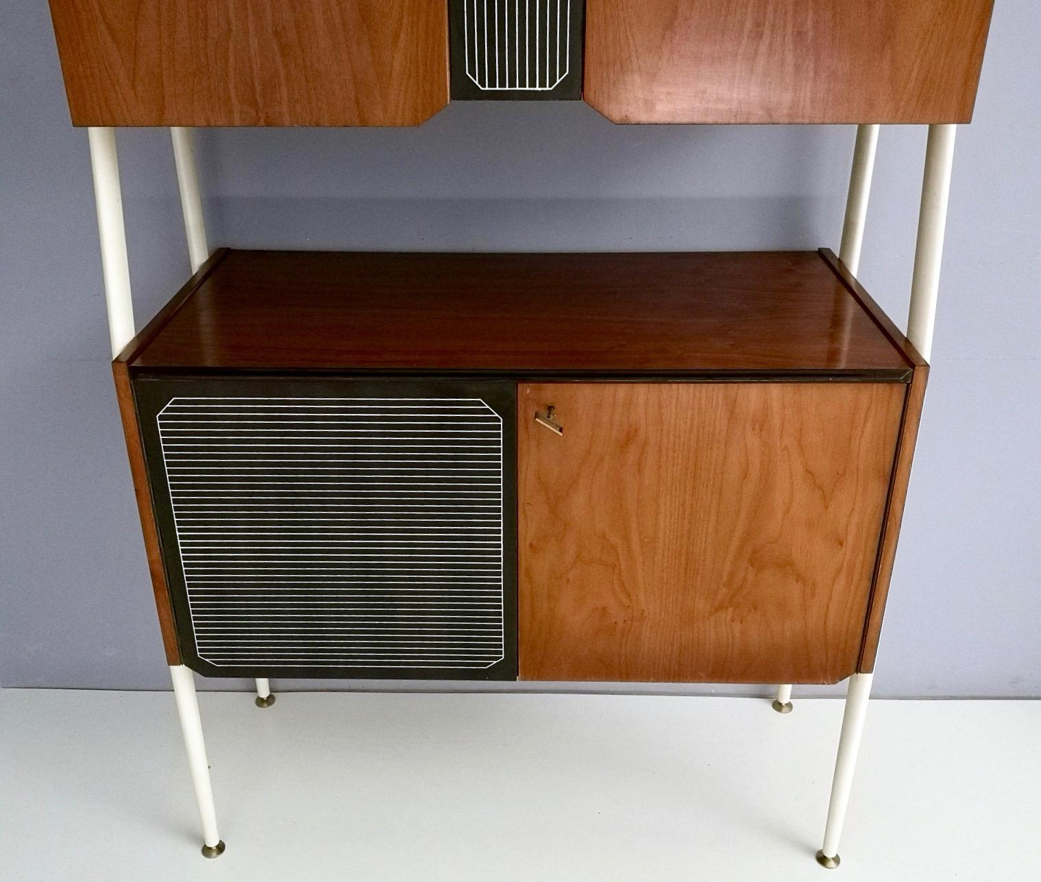 Pair of Midcentury Walnut and Lacquered Wood Cabinets, Italy, 1950s 5