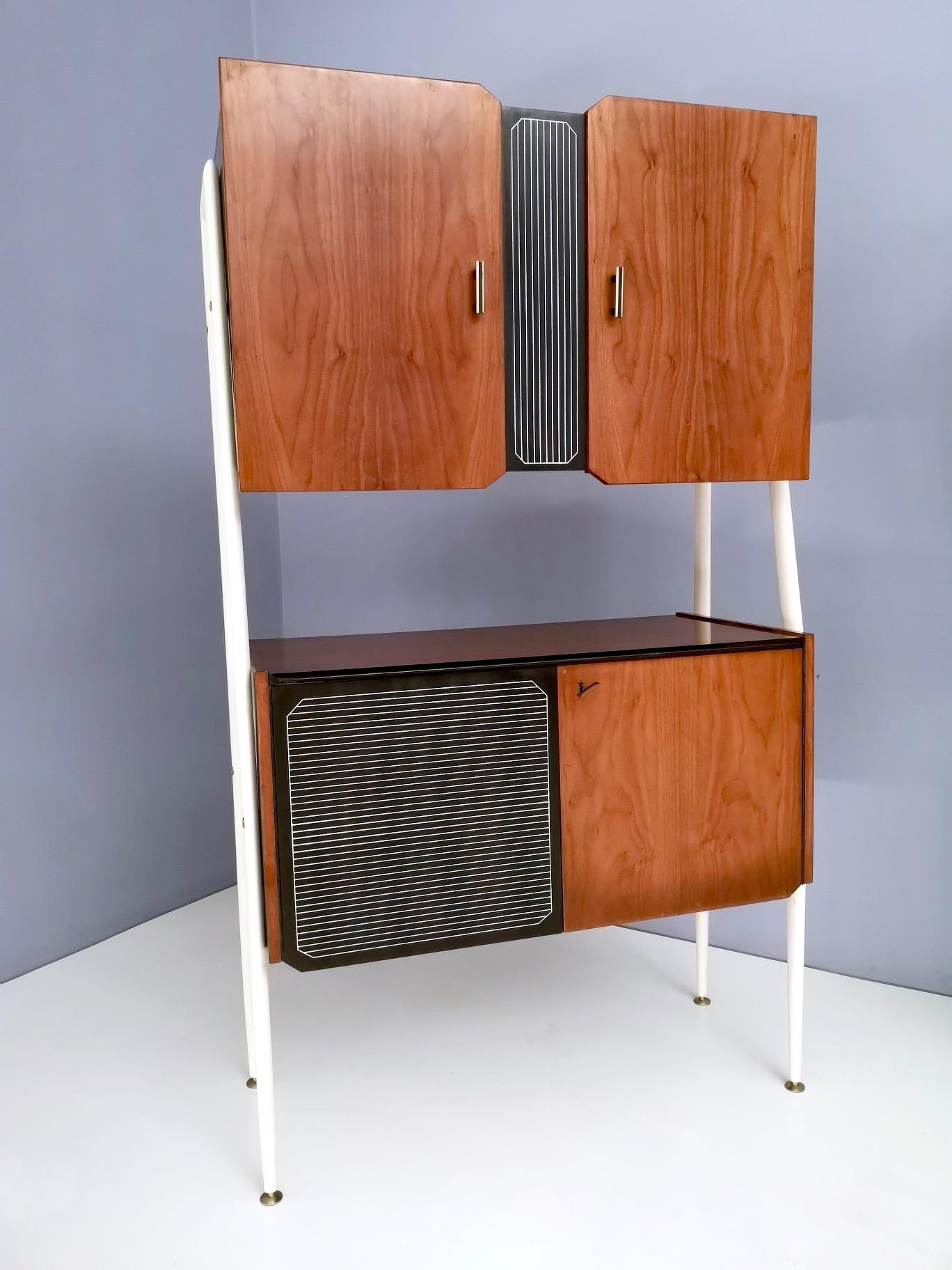 Pair of Midcentury Walnut and Lacquered Wood Cabinets, Italy, 1950s 1
