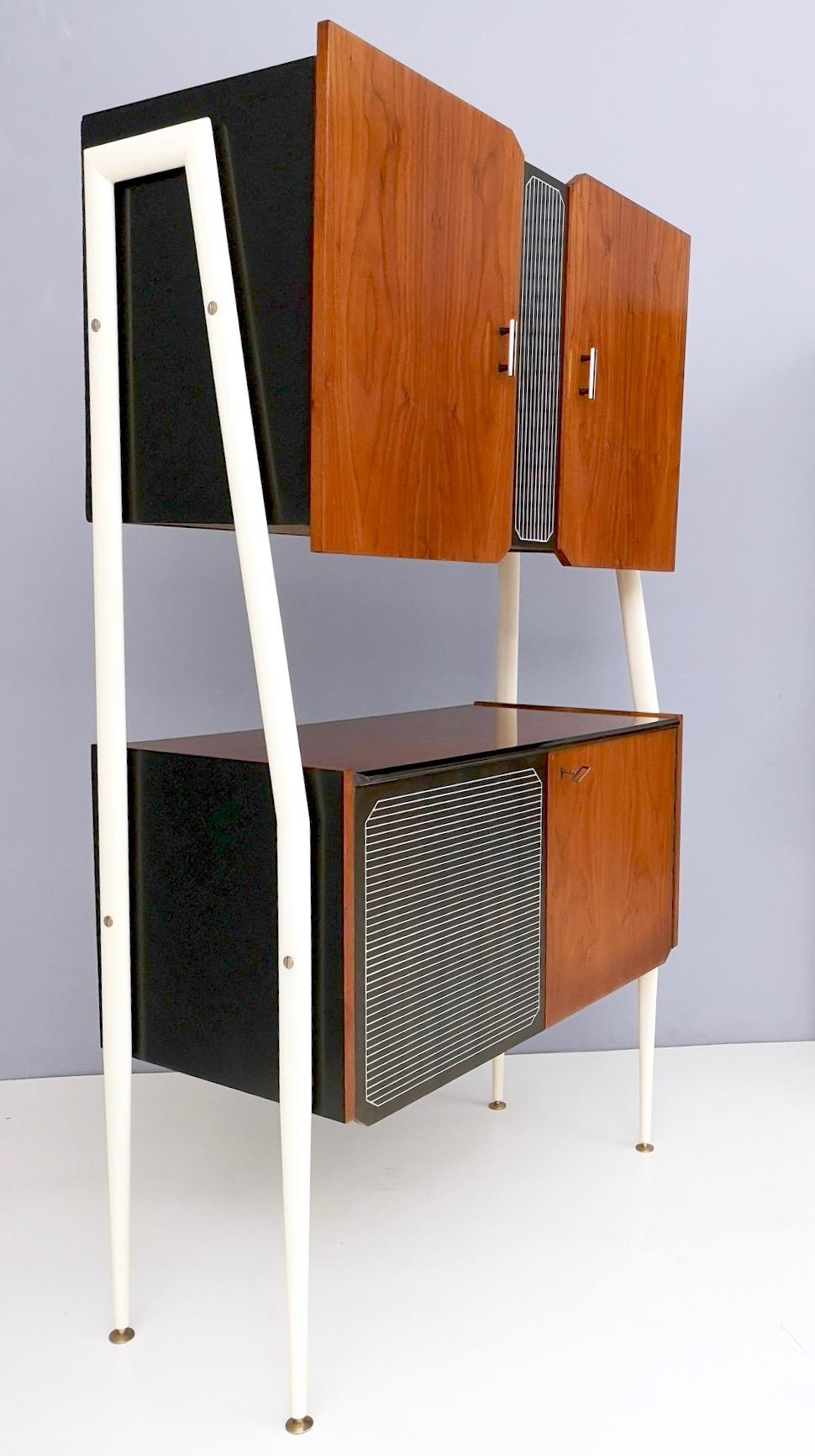 Pair of Midcentury Walnut and Lacquered Wood Cabinets, Italy, 1950s 2