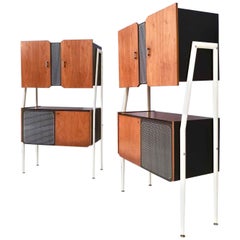 Pair of Midcentury Walnut and Lacquered Wood Cabinets, Italy, 1950s