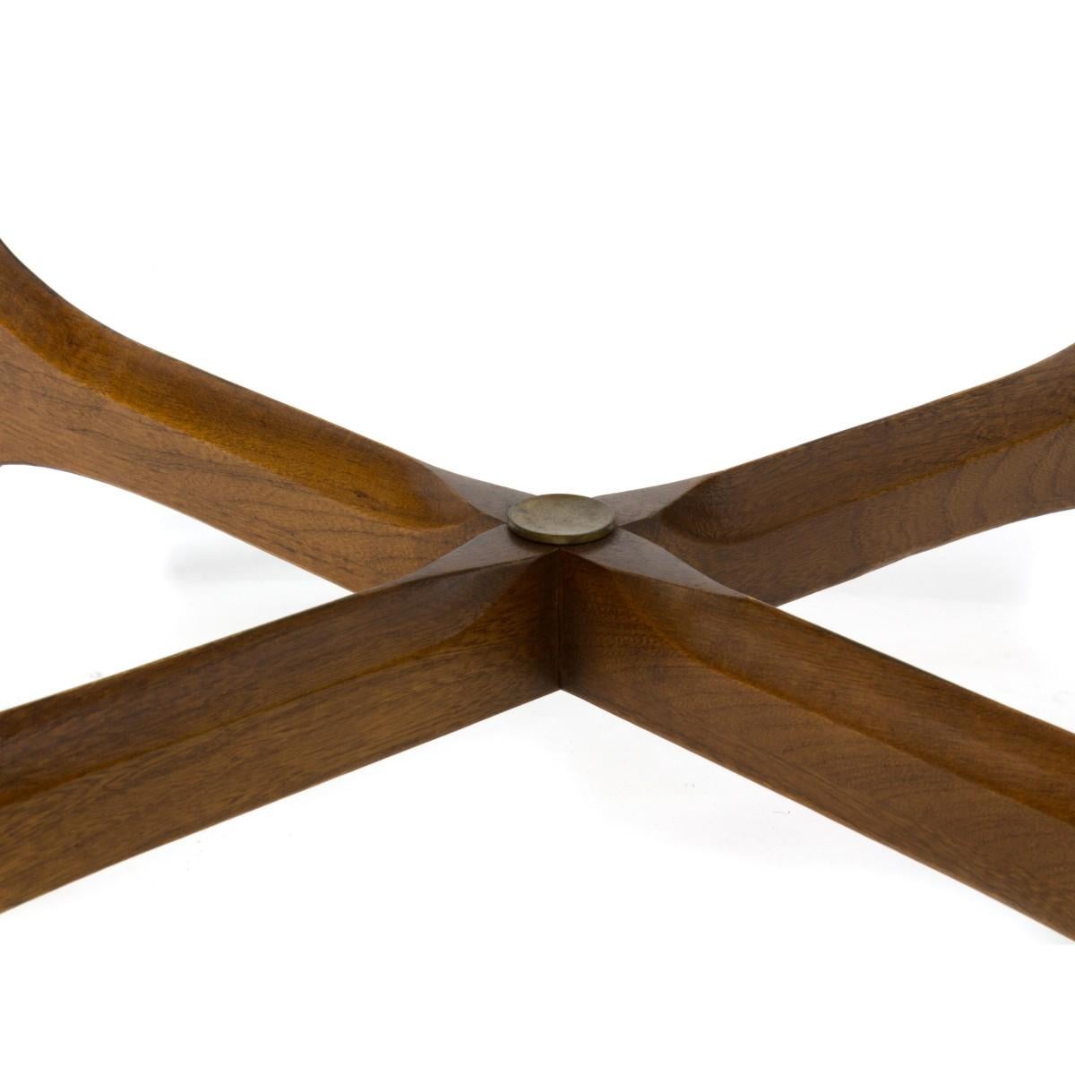 American Pair of Mid-Century Walnut and Smoked Glass End Tables wth Square Tops