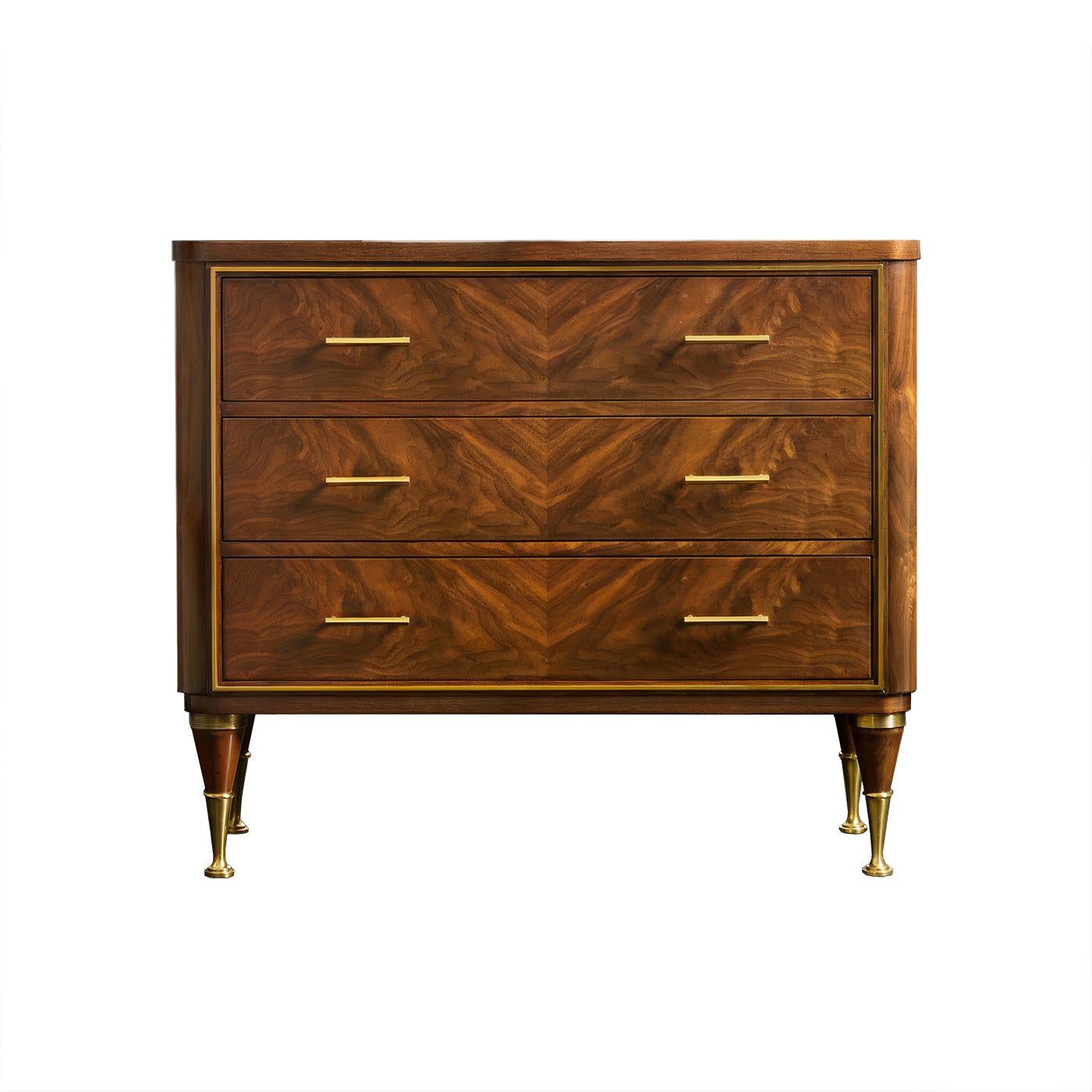Brass Pair of Mid Century Walnut Bedside Chests For Sale