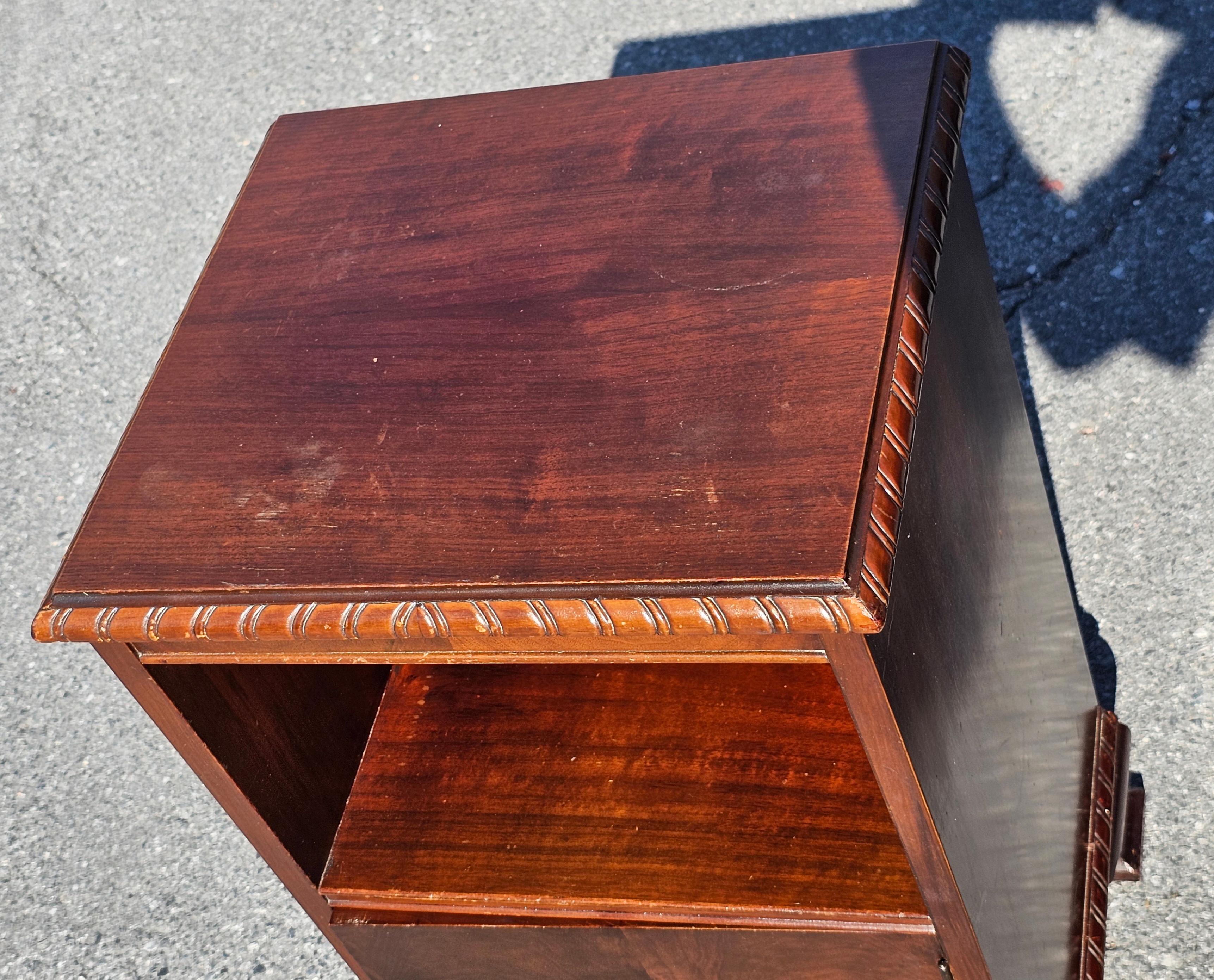Stained Pair of Mid Century Walnut Burl Bedside Tables / Cabinets  For Sale