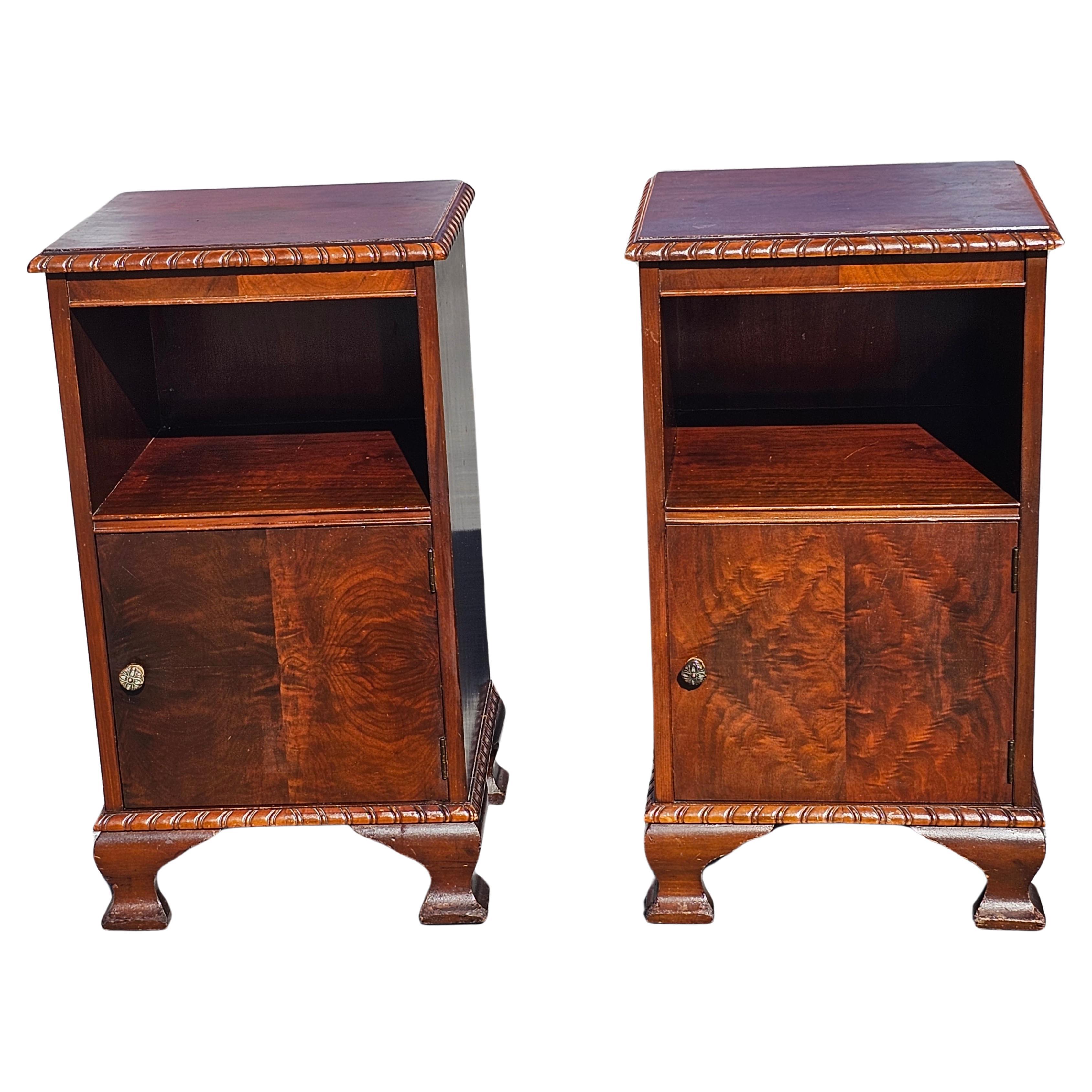 Pair of Mid Century Walnut Burl Bedside Tables / Cabinets  For Sale