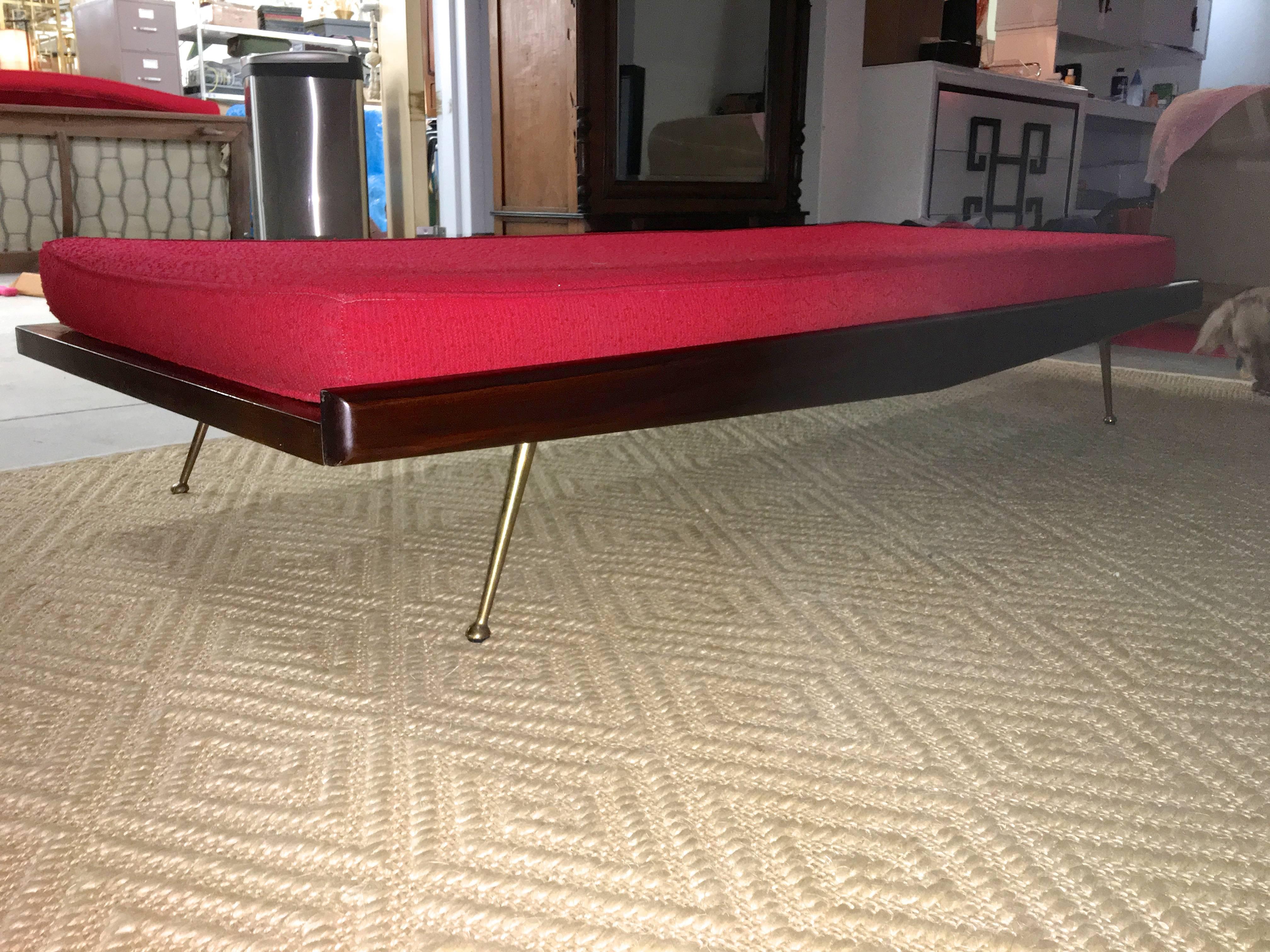 Pair of Midcentury Walnut Daybeds with Brass Legs after Robsjohn-Gibbings 4