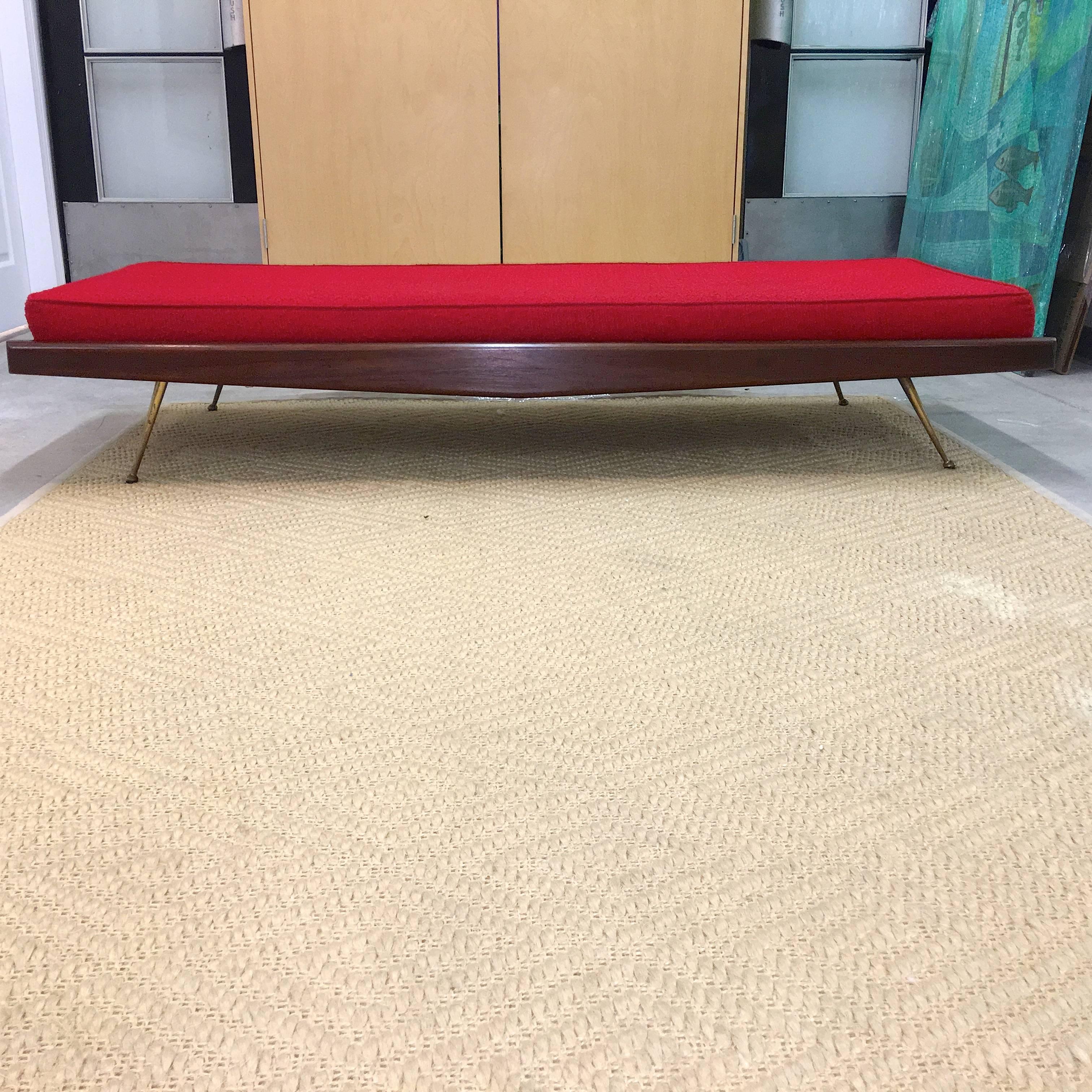 Mid-Century Modern Pair of Midcentury Walnut Daybeds with Brass Legs after Robsjohn-Gibbings