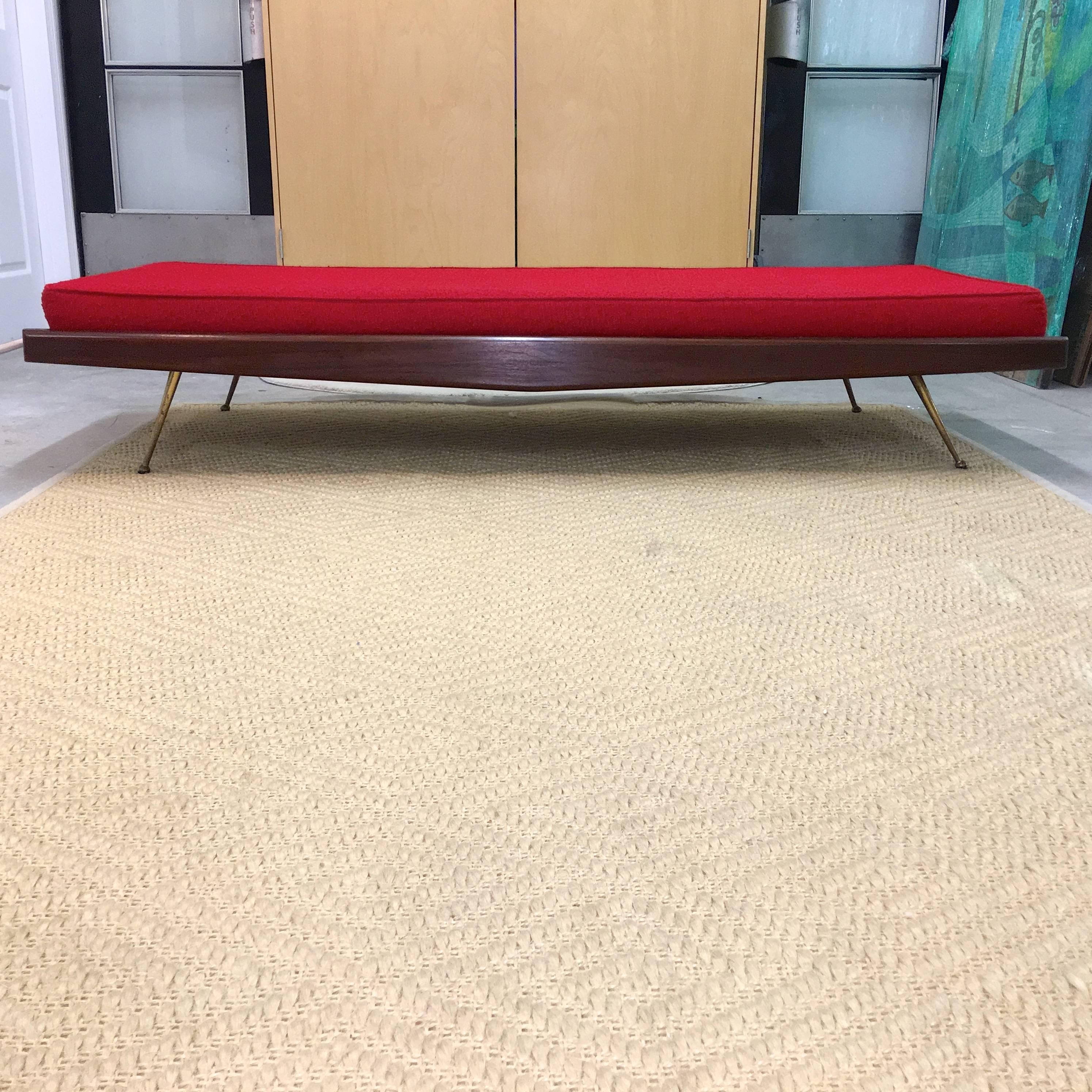 Pair of Midcentury Walnut Daybeds with Brass Legs after Robsjohn-Gibbings In Good Condition In Hanover, MA