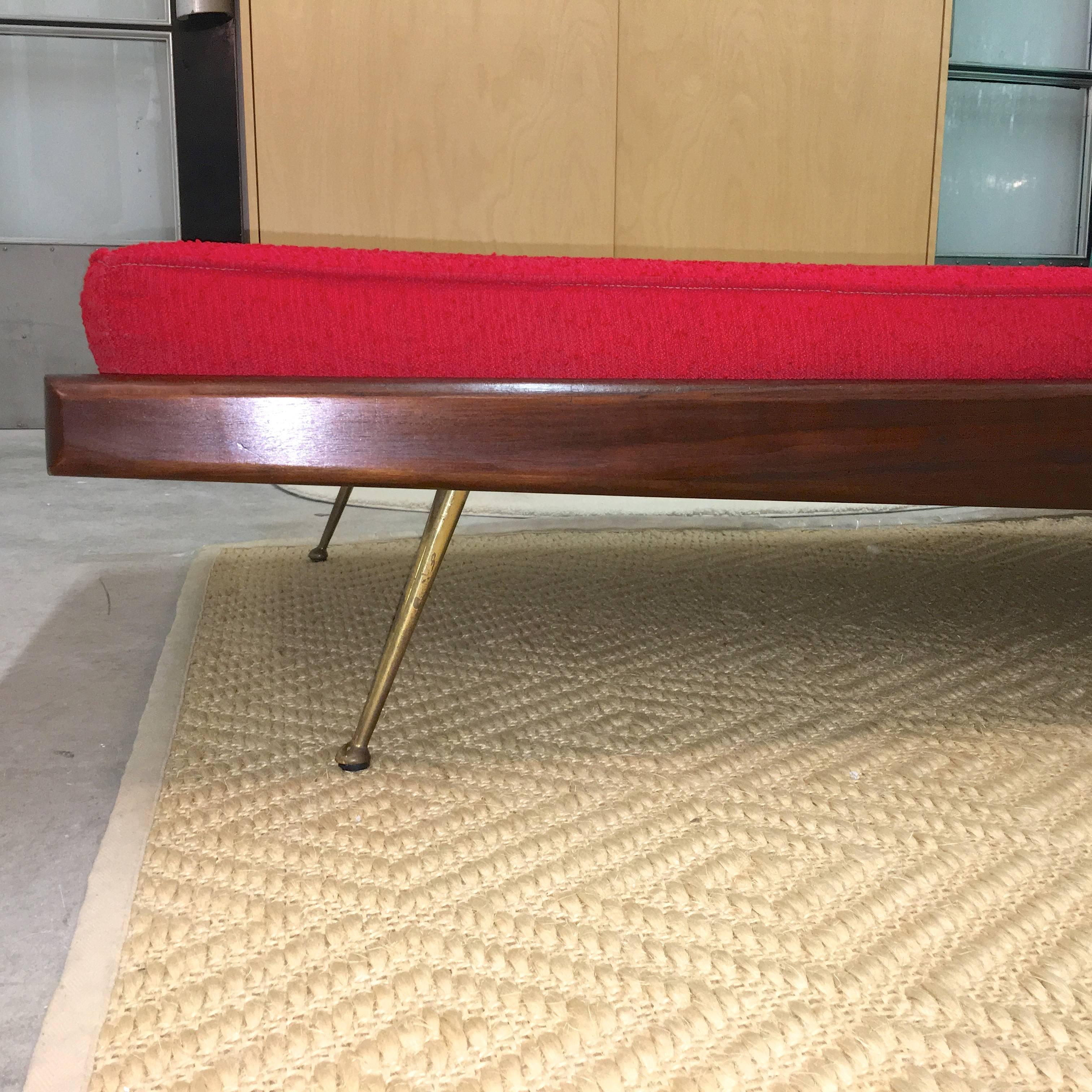 Mid-20th Century Pair of Midcentury Walnut Daybeds with Brass Legs after Robsjohn-Gibbings