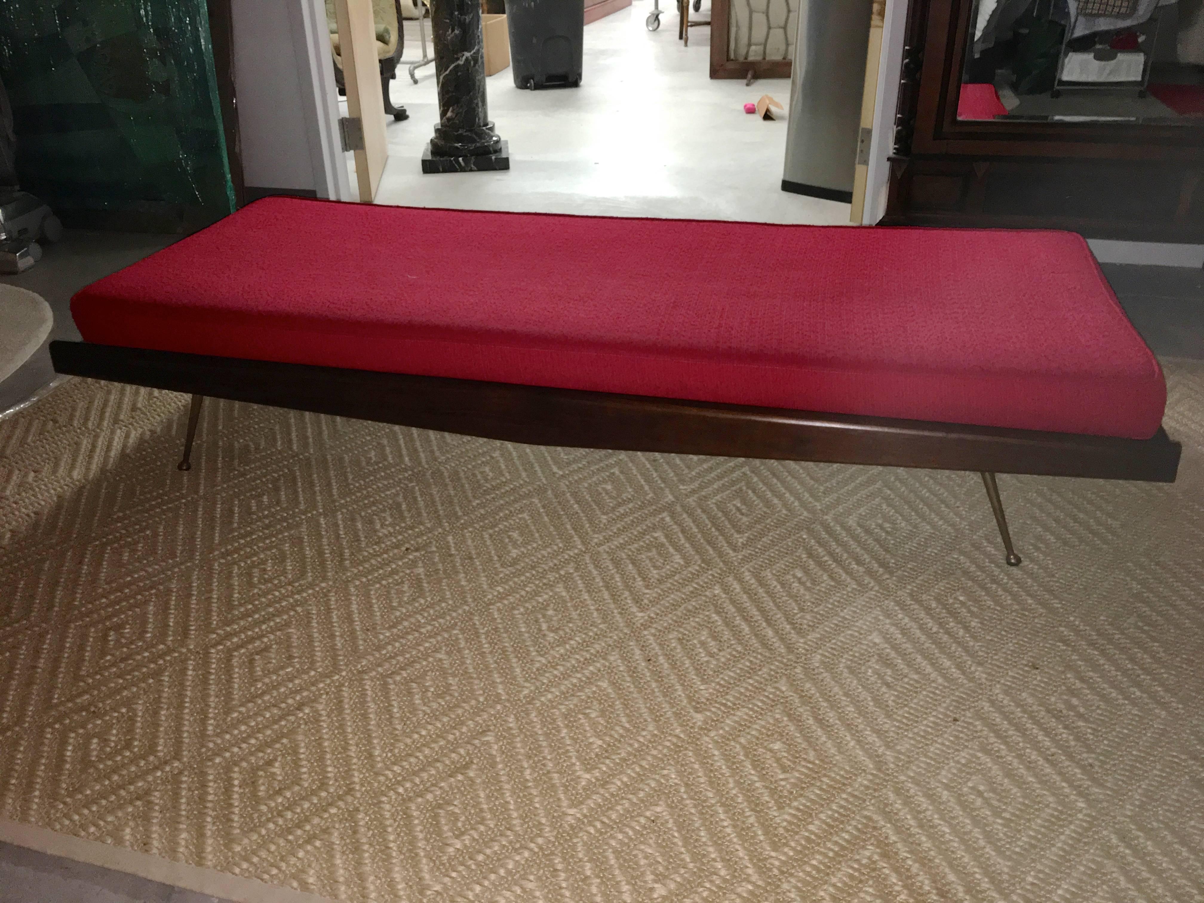Pair of Midcentury Walnut Daybeds with Brass Legs after Robsjohn-Gibbings 2