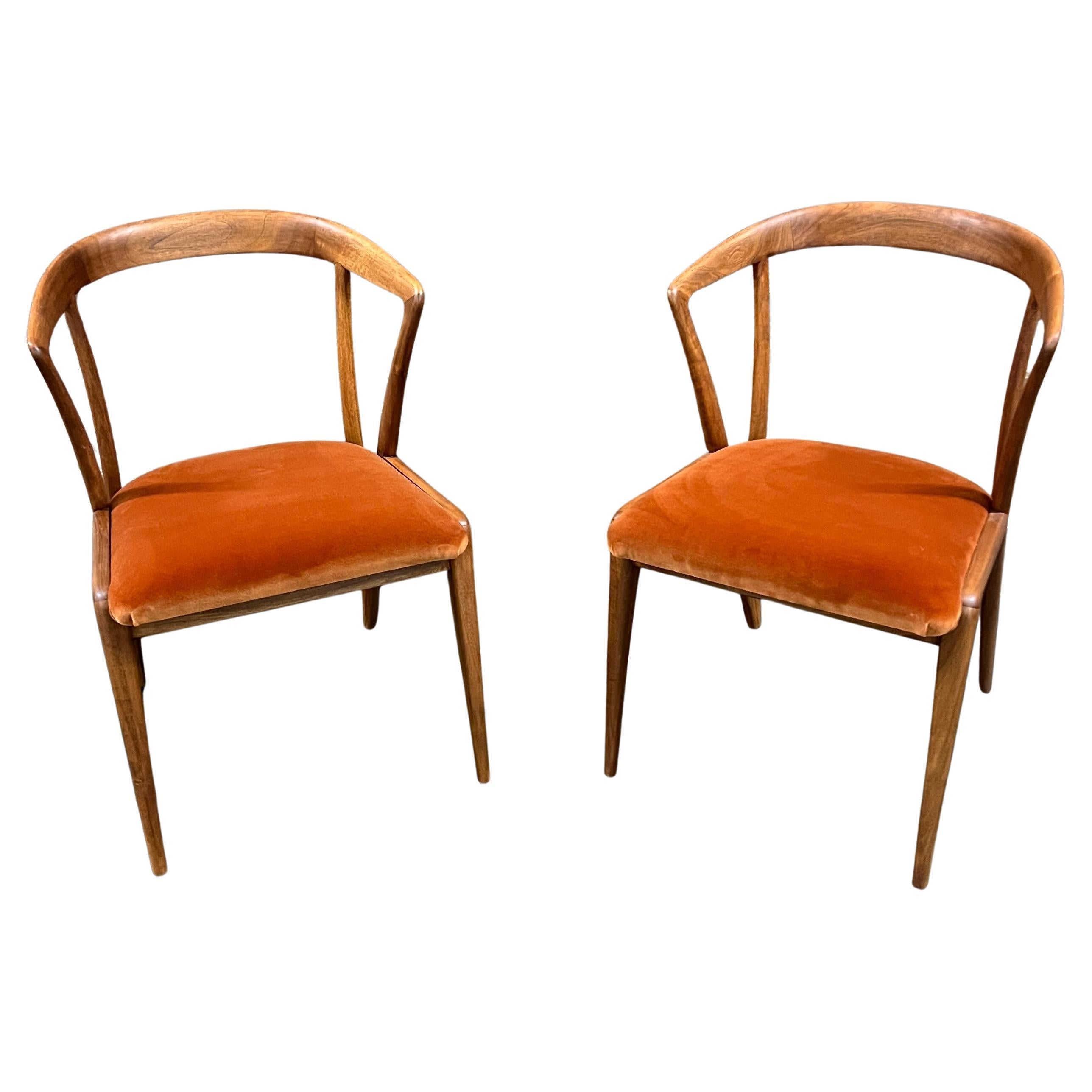 Pair of Mid-Century Walnut Dining Chairs by Bertha Schaefer for Singer and Sons