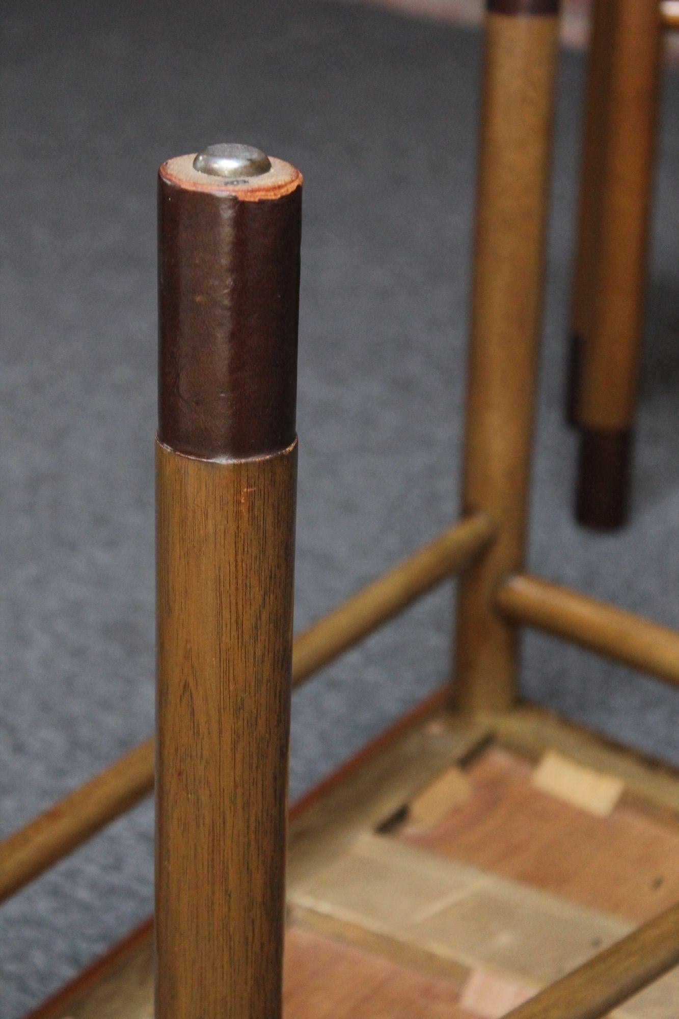 Pair of Mid-Century Walnut, Leather and Mahogany Wedge End Tables by Dunbar For Sale 11