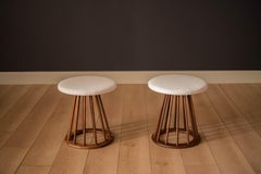 Pair of Mid Century Walnut Spindle Stools by Arthur Umanoff